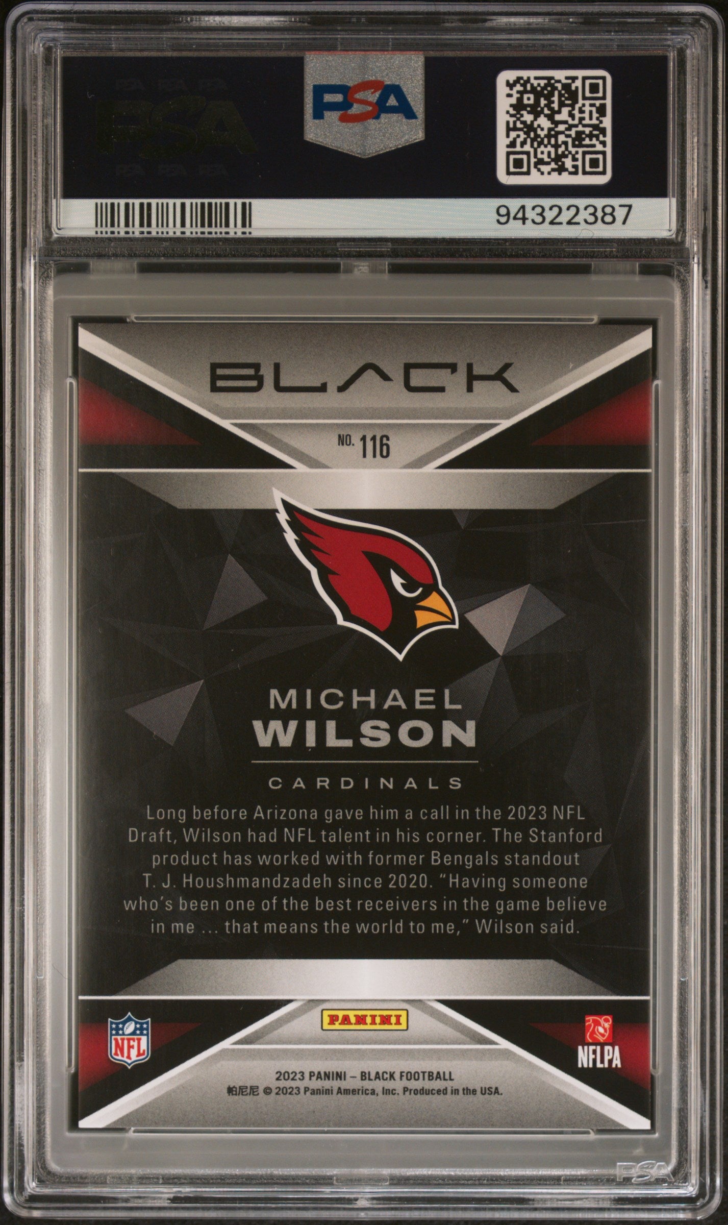 2023 Panini Black Michael Wilson Citrine 07/25 #116 PSA 9 Arizona Cardinals