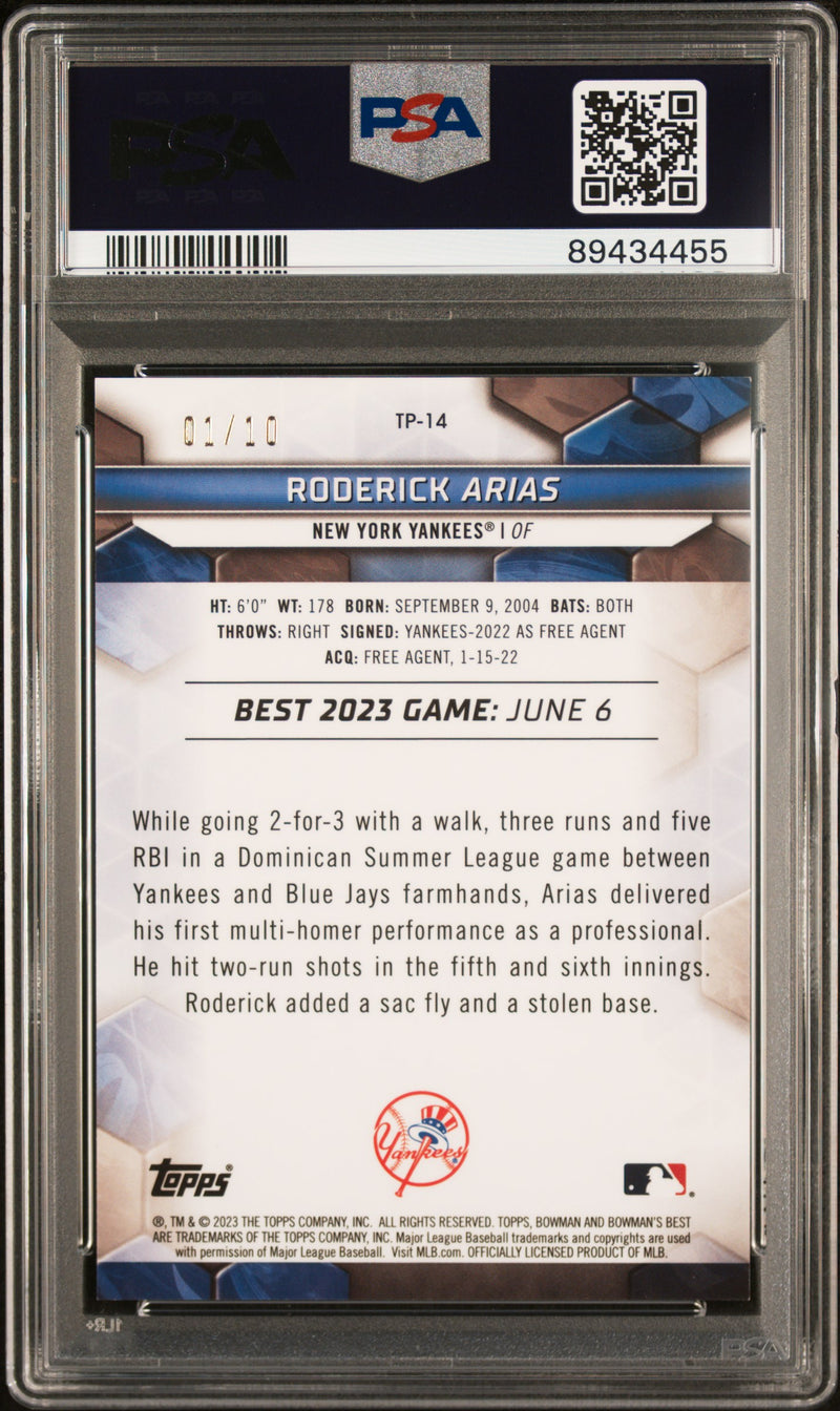 2023 Bowman's Best Top Prospects Roderick Arias Top Prospects Ref /10 PSA 10