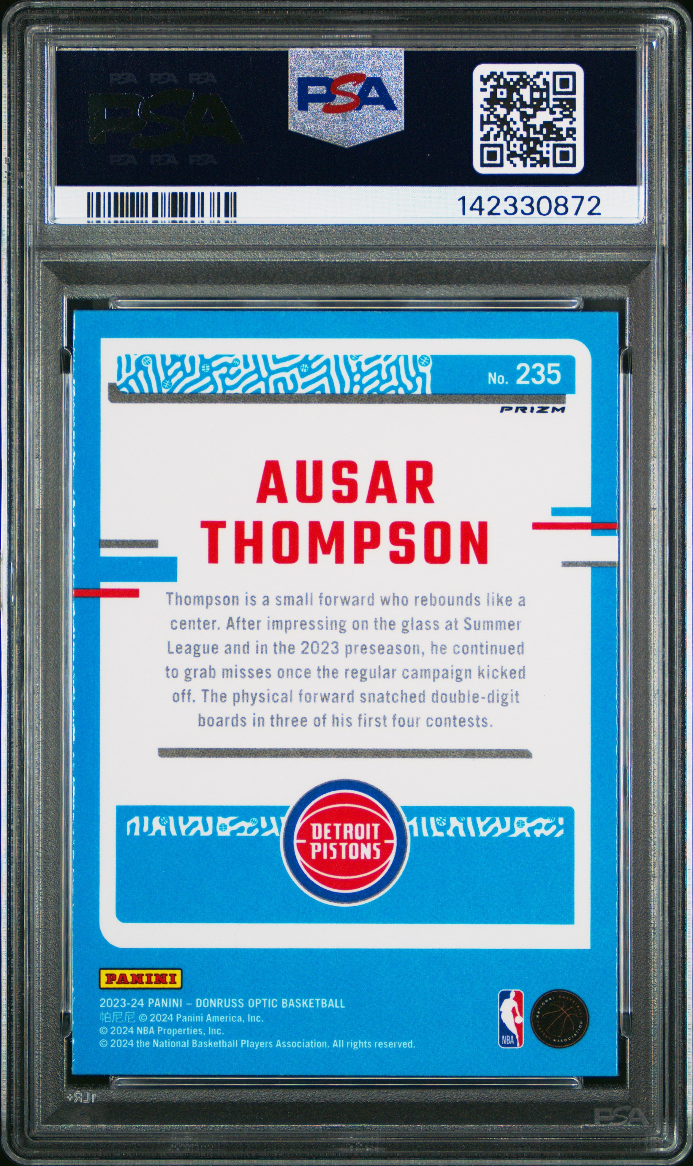 2023 Panini Donruss Optic Ausar Thompson Holo #235 PSA 10