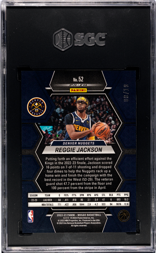 2022 Mosaic Reggie Jackson Green Fluorescent Prizm 08/10 52 SGC 9 Denver Nuggets