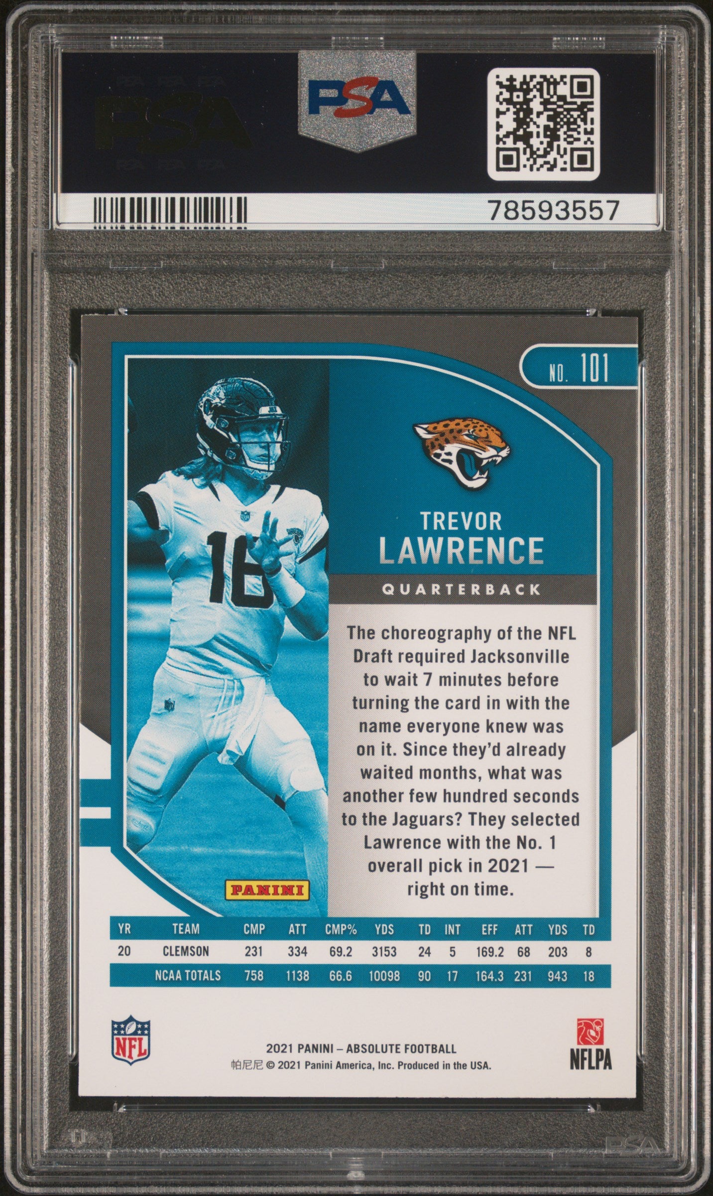 2021 Panini Absolute Trevor Lawrence #101 PSA 10 GEM MINT Jaguars Rookie
