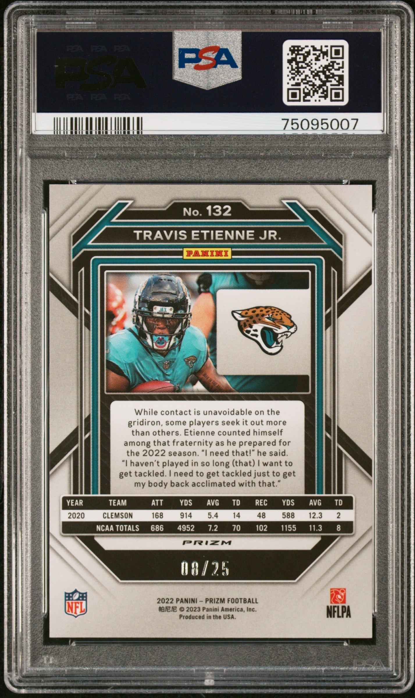 2022 Panini Prizm Travis Etienne JR. Navy Camo #132 PSA 9