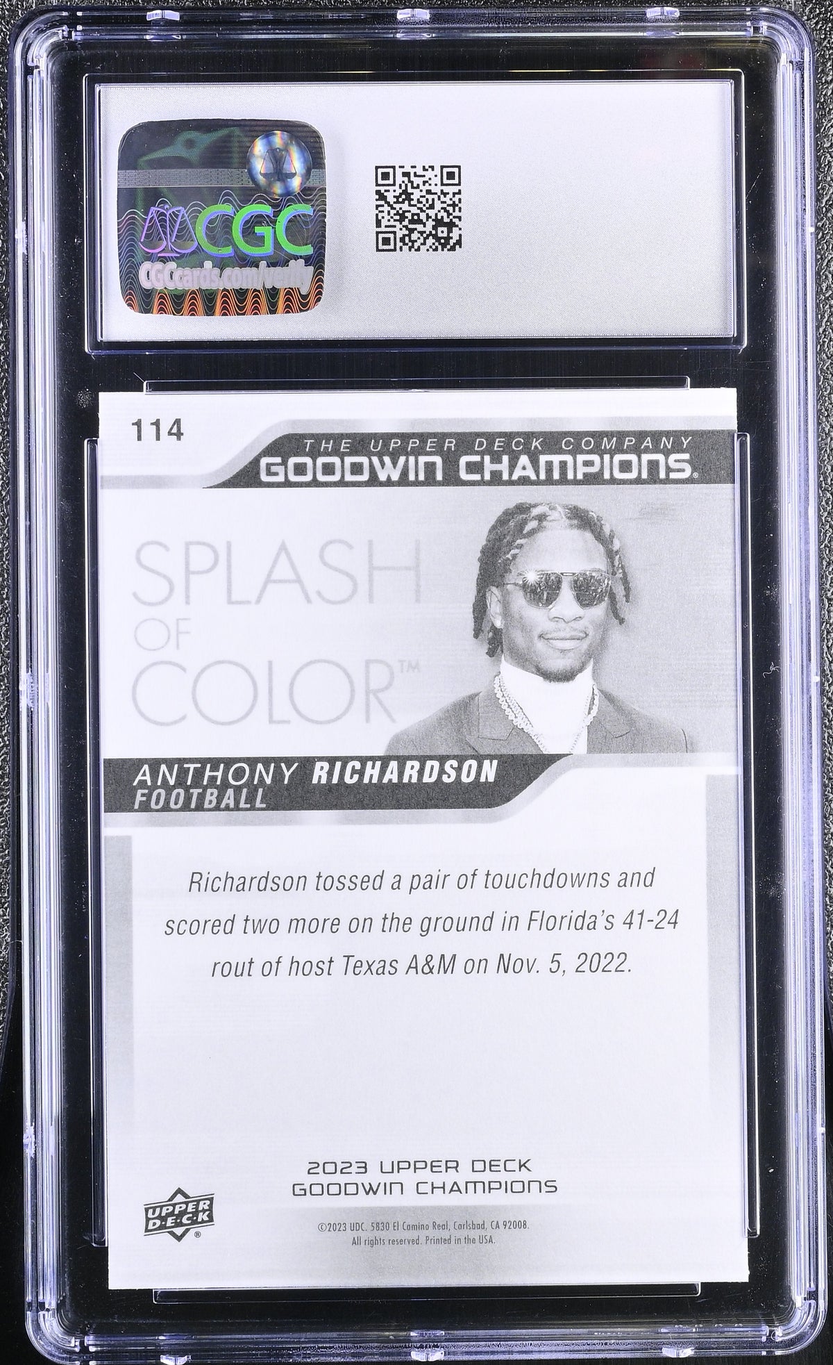 2023 Upper Deck Goodwin Champions Anthony Richardson #114 CGC 10 GEM MINT