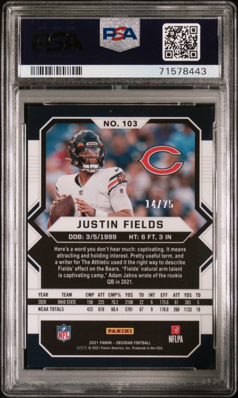 2021 Panini Obsidian Justin Fields Electric Etch Orange