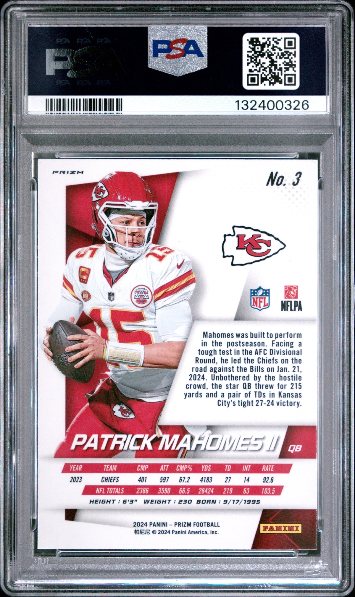 2024 Prizm Flashback Patrick Mahomes II No Huddle #3 PSA 10 GEM MINT Kansas City