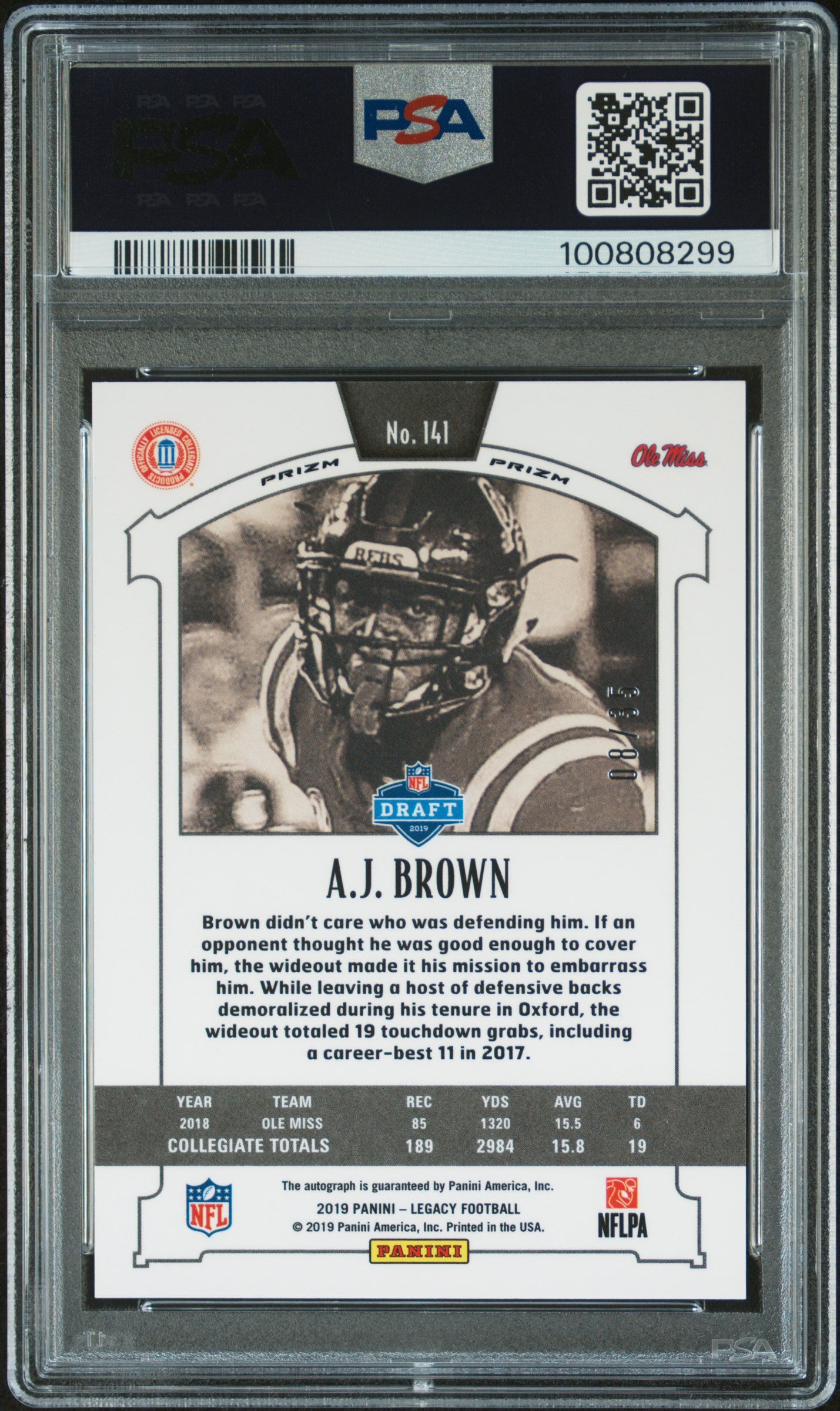 2019 Panini Legacy A. J. Brown /35 Premium Penmanship Bronze #141 PSA 10 AUTO