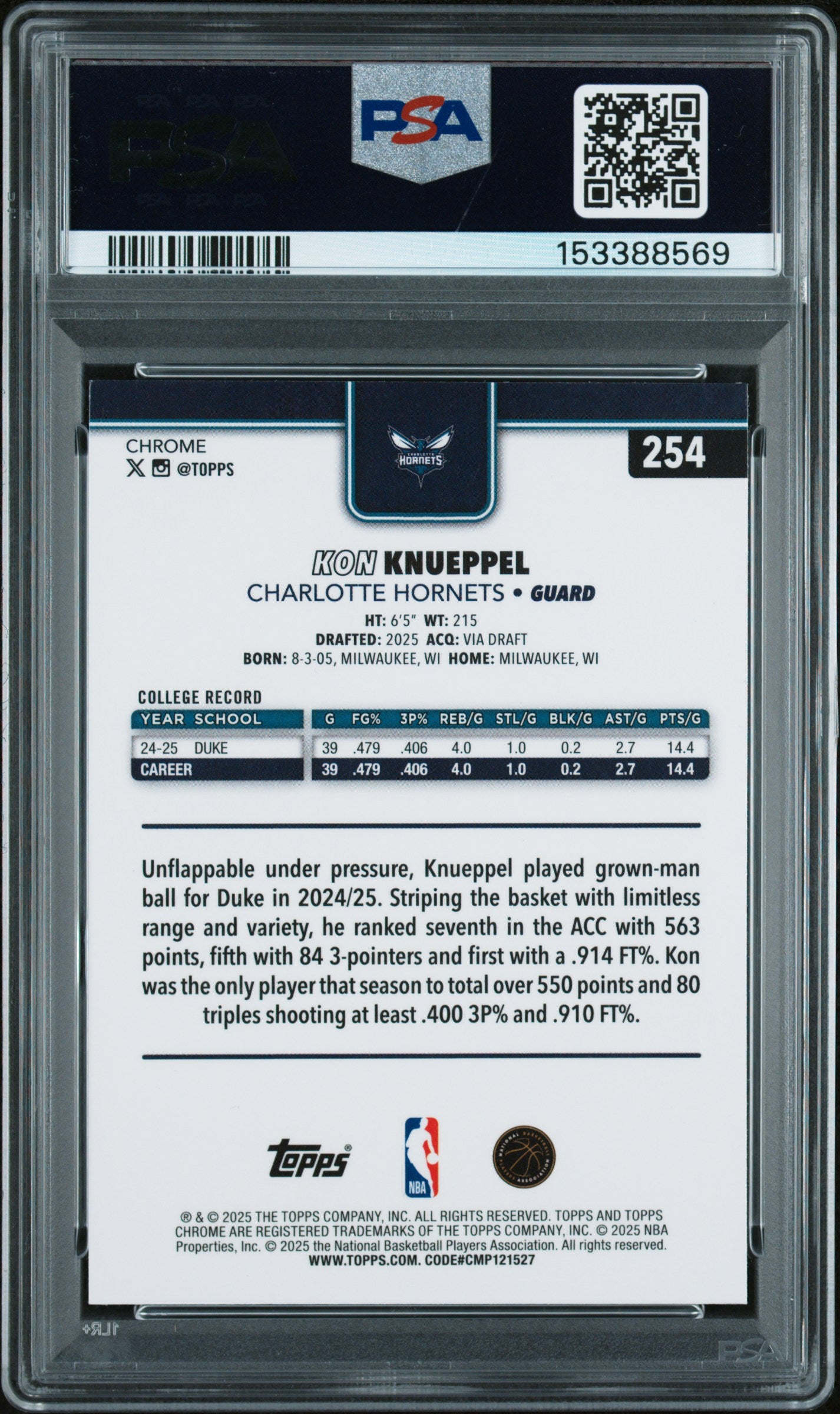 2025 Topps Chrome Kon Knueppel X Fractor #254 PSA 9