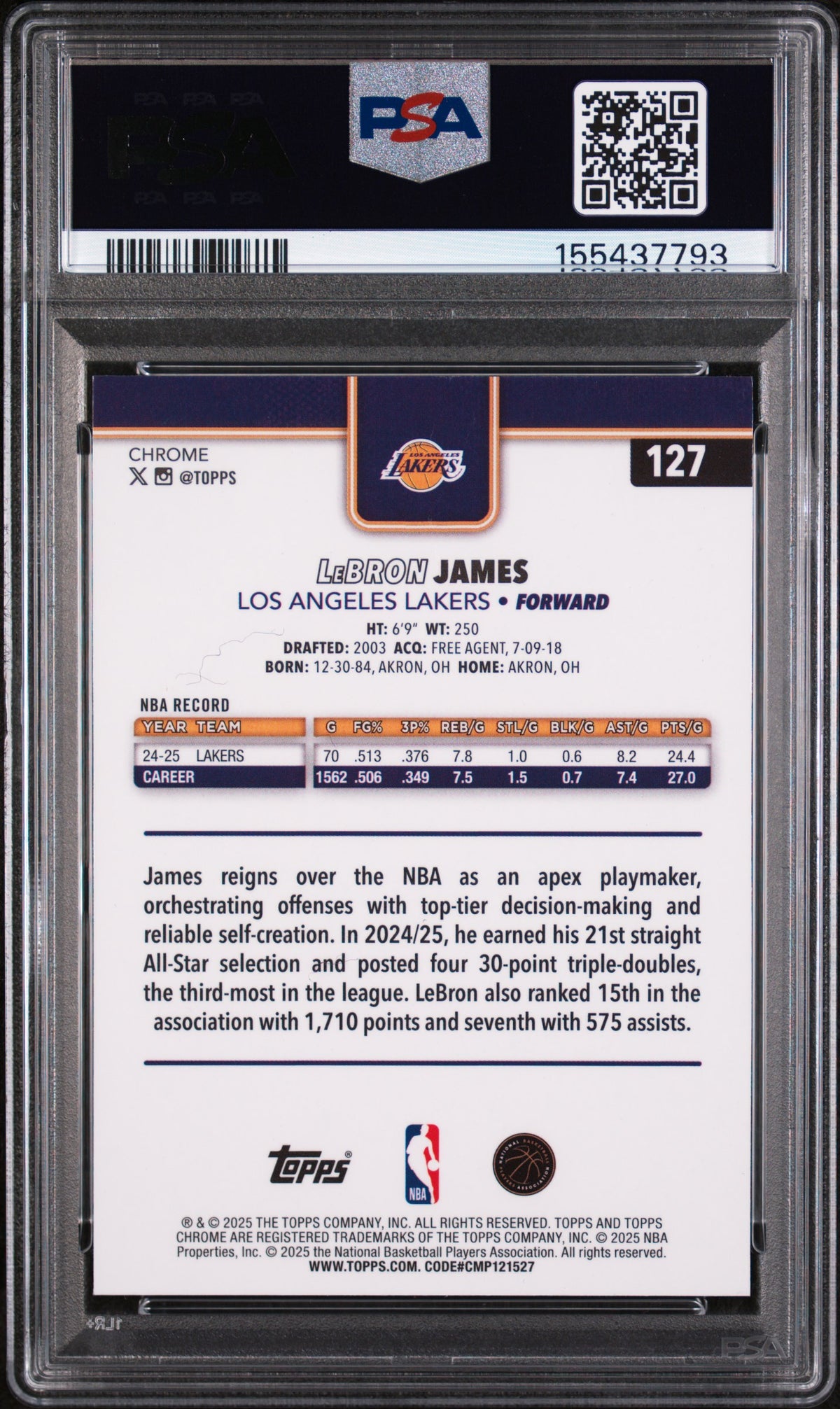 2025 Topps Chrome LeBron James Image Variation #127 PSA 10