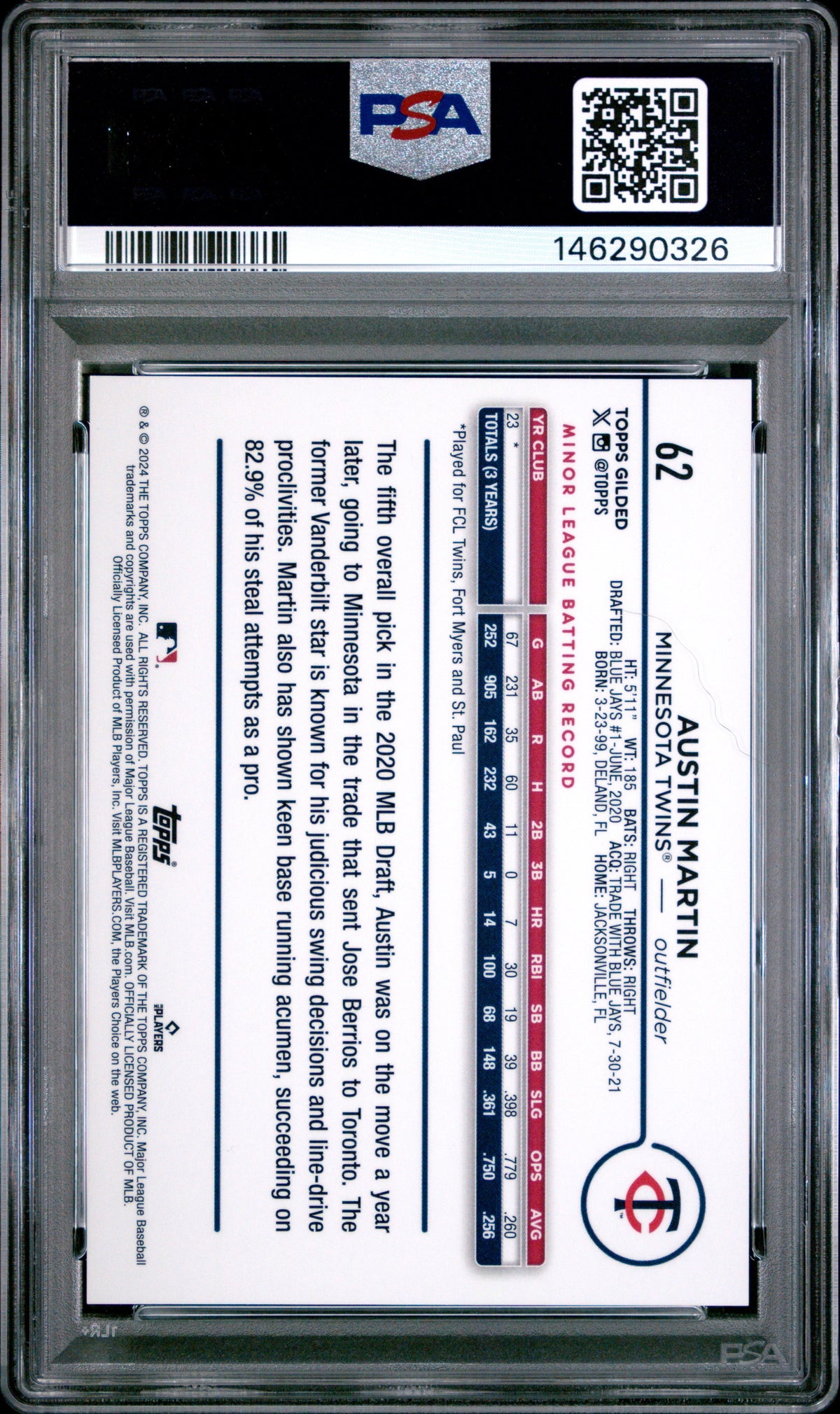 2024 Topps Gilded Collection Austin Martin Electroplate Refractor #62 PSA 10