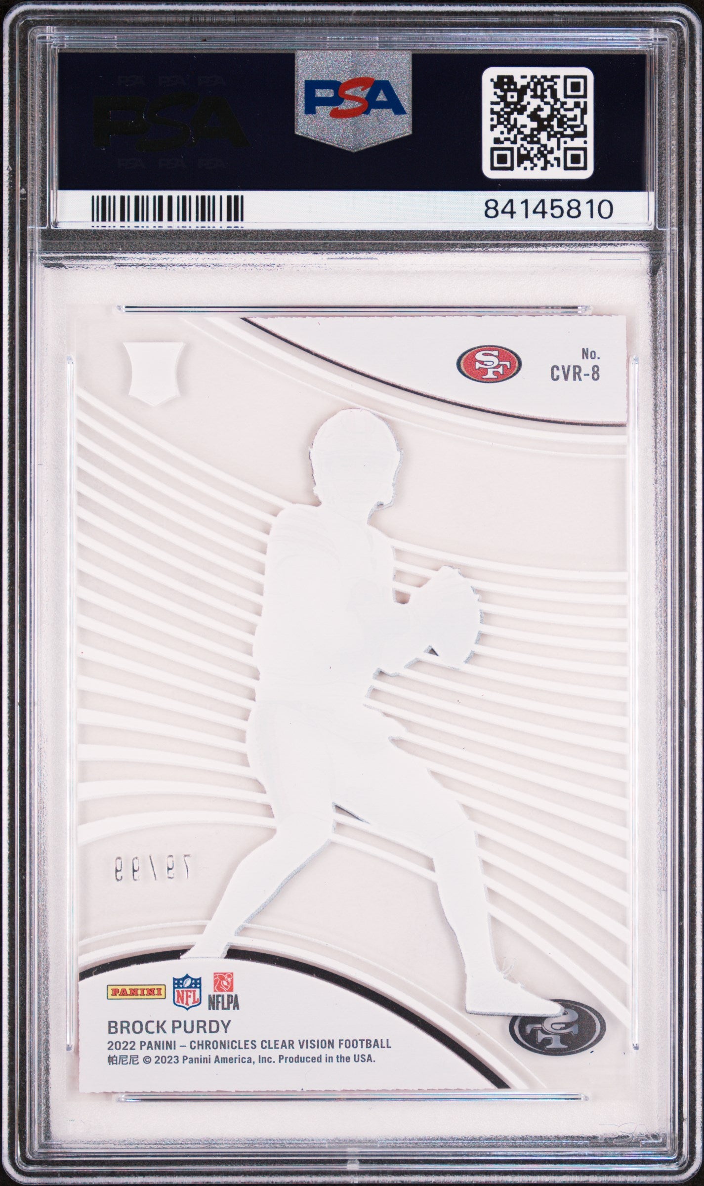 2022 Chronicles Clear Vision Rookies Brock Purdy Blue Rookie 79/99 PSA 10 49ers