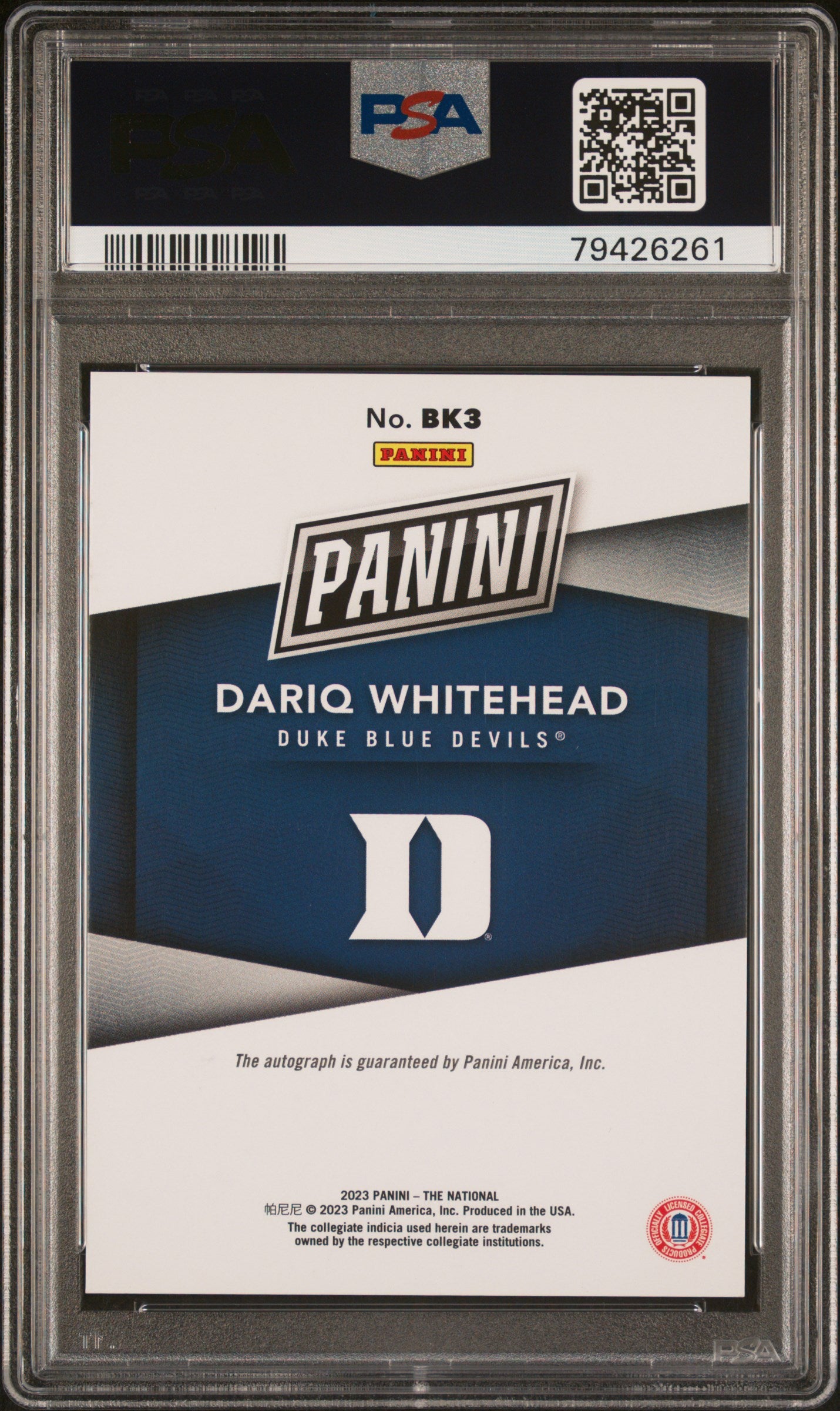 2023 NSCC Silver Packs Basketball Dariq Whitehead Autograph 25/25 PSA 9 Duke