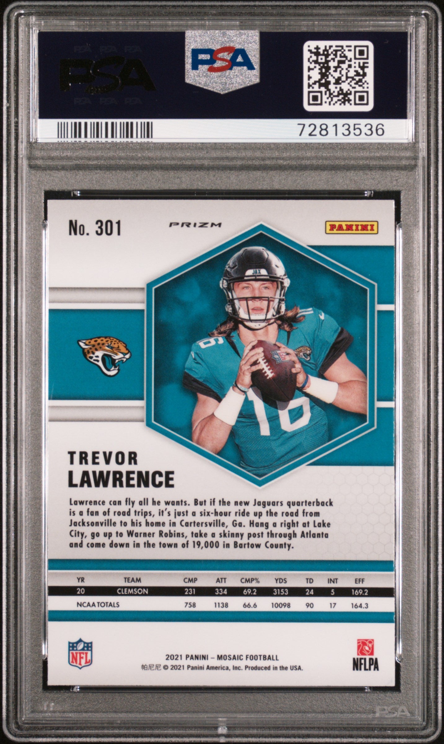 2021 Panini Mosaic Trevor Lawrence Reactive Orange #301 PSA 10
