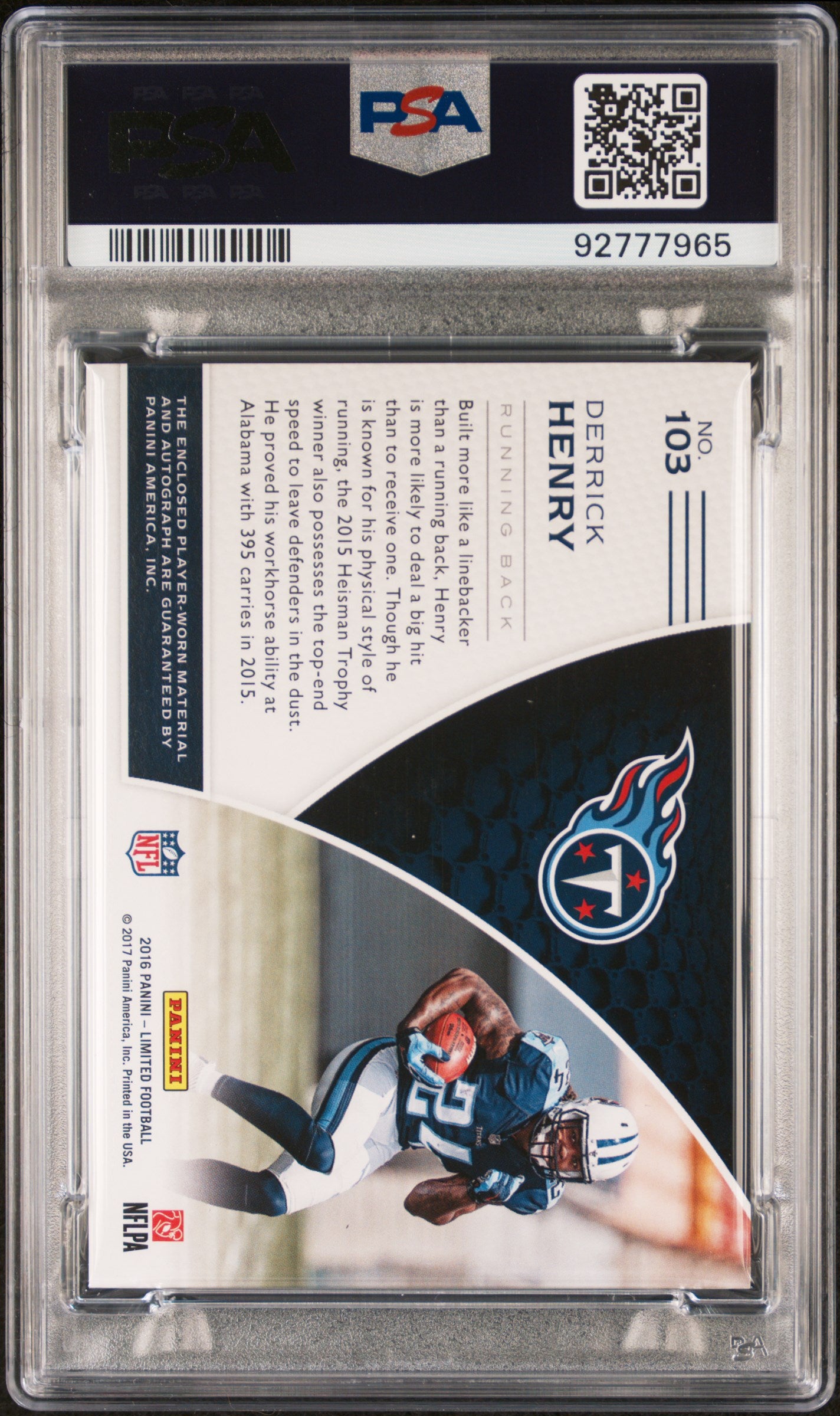 2016 Panini Limited Derrick Henry Patch Autograph 006/149 #103 PSA A