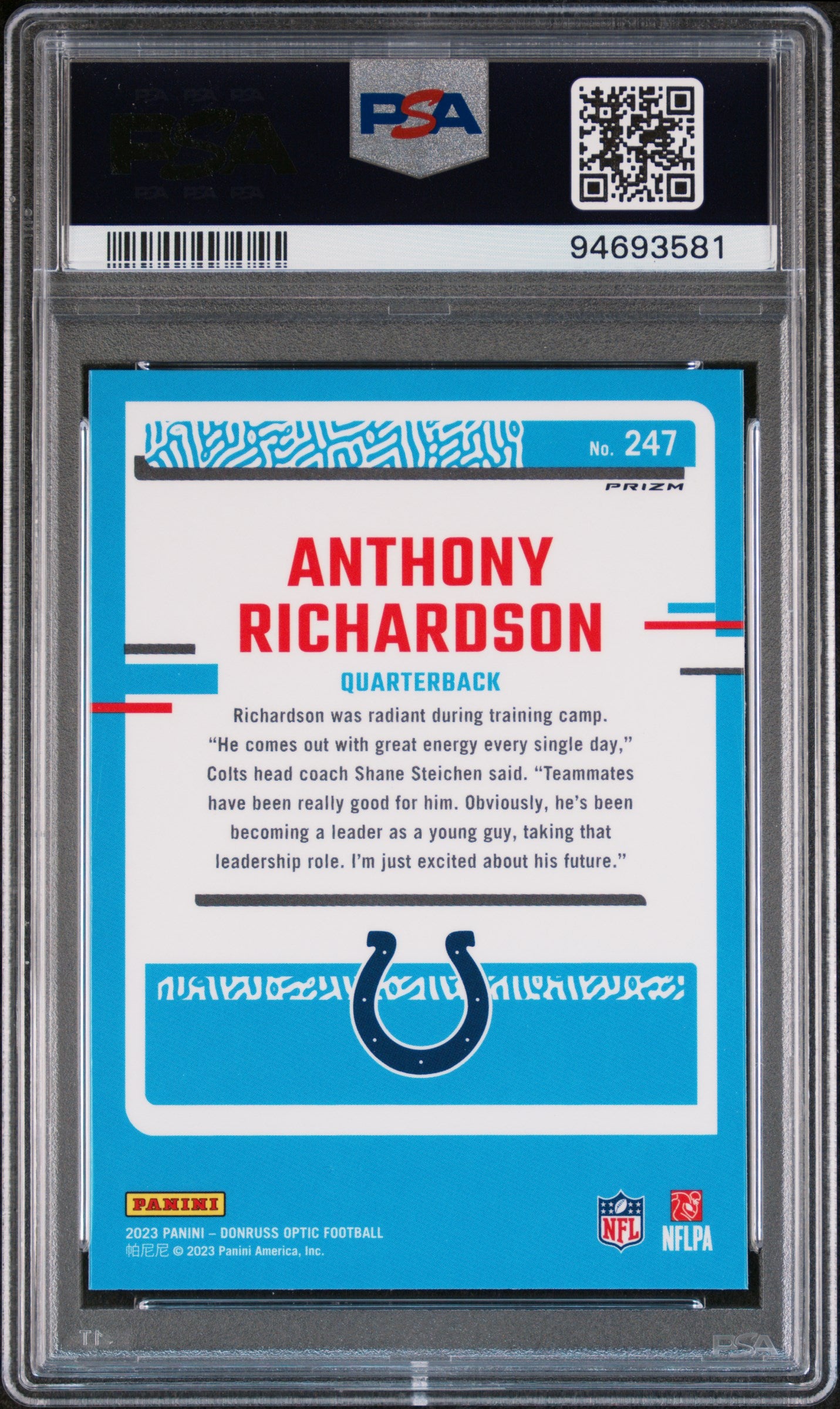 2023 Panini Donruss Optic Anthony Richardson Holo #247 PSA 10
