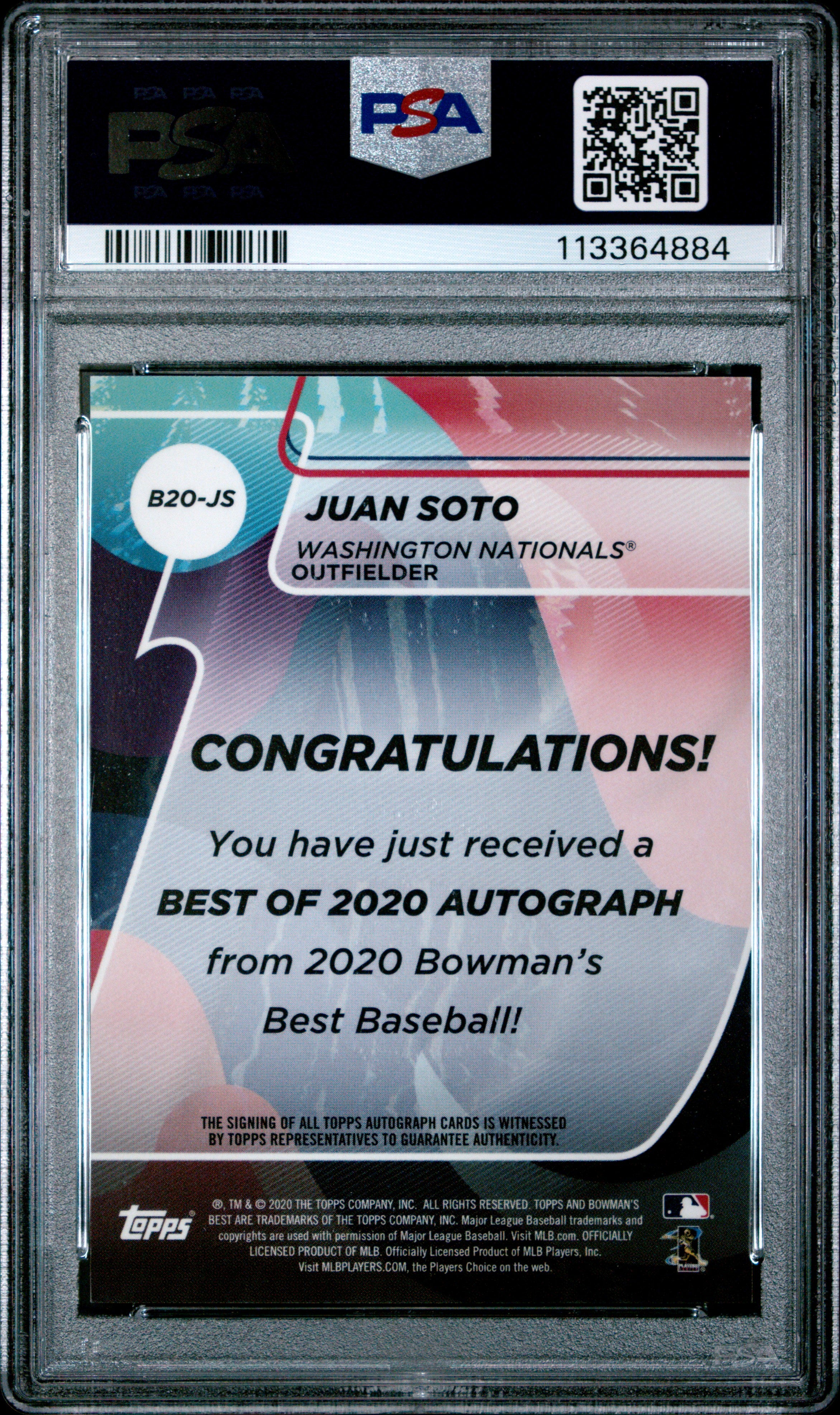 2020 Bowmans Best Best Of 2020 Autographs Juan Soto Green Refractor 15/99 PSA 10