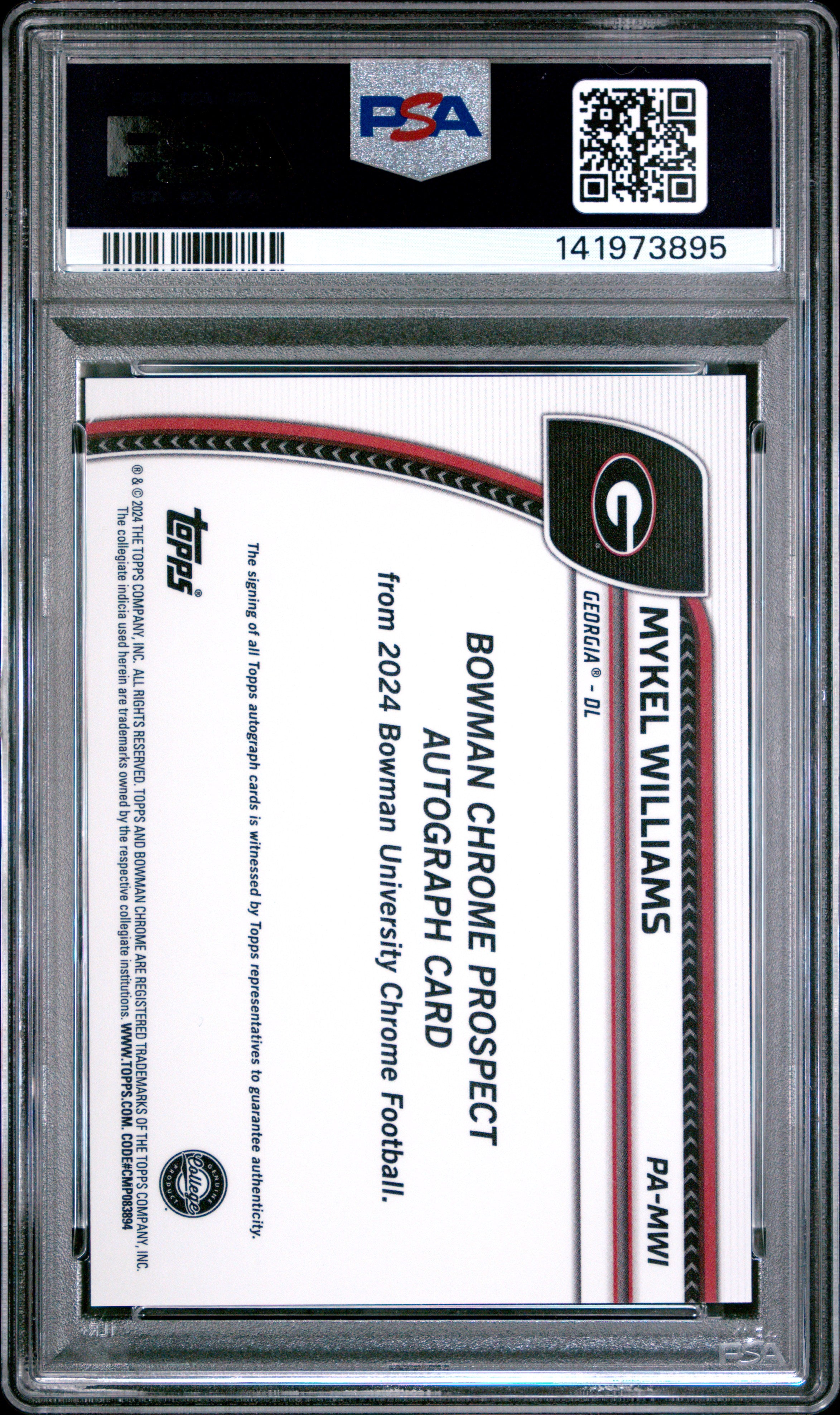 2024 Bowman University Chrome Auto Mykel Williams Gold Shimmer 41/50 PSA 10