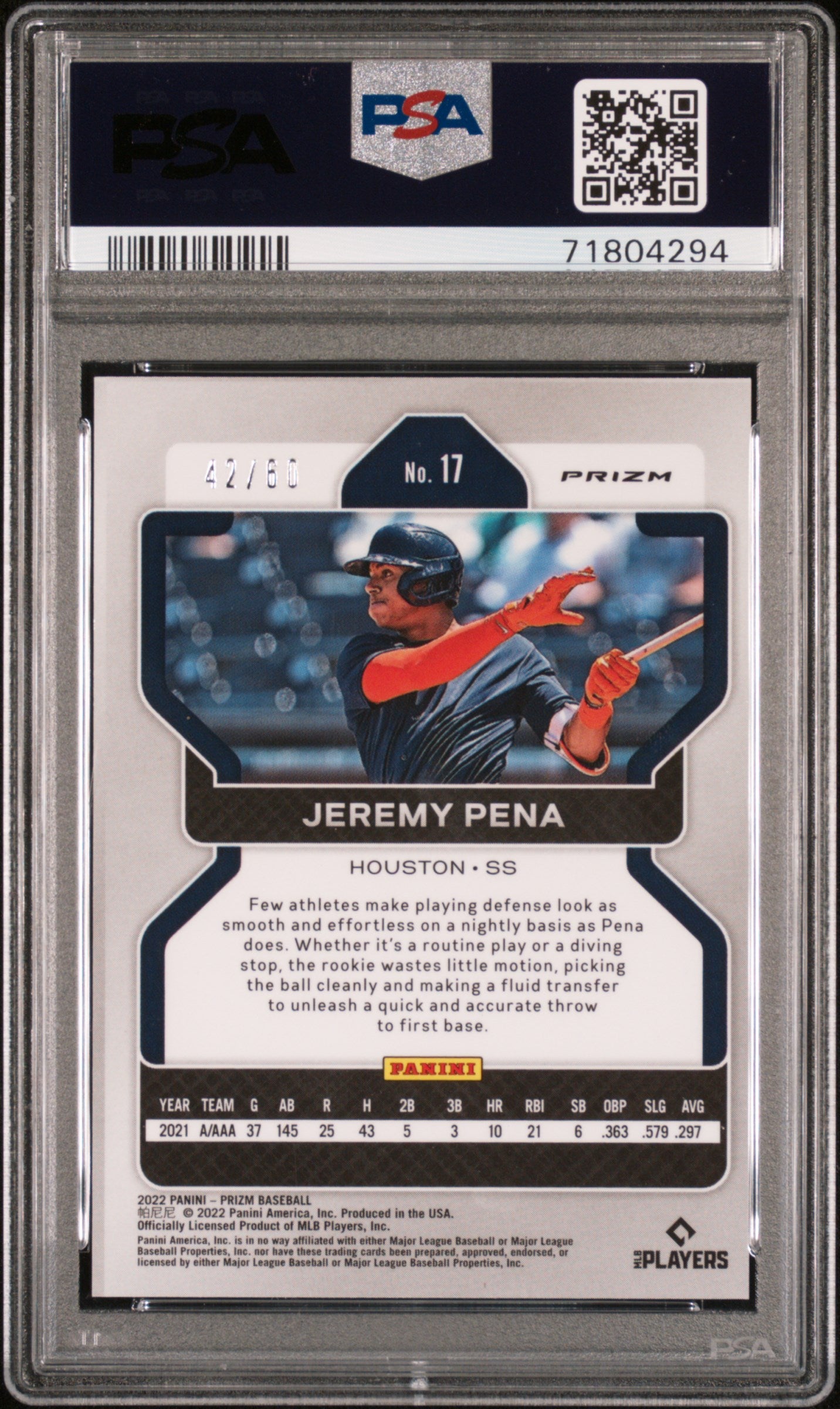 2022 Panini Prizm Jeremy Pena Blue Wave Rookie #17 PSA 10 Houston Astros