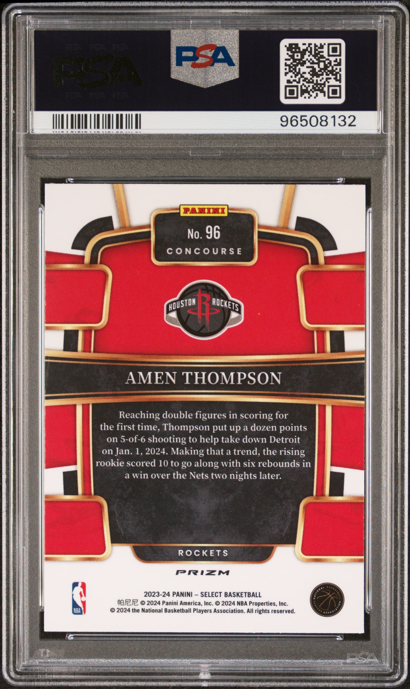 2023 Panini Select Amen Thompson Tectonic Rookie #96 PSA 10 Houston Rockets