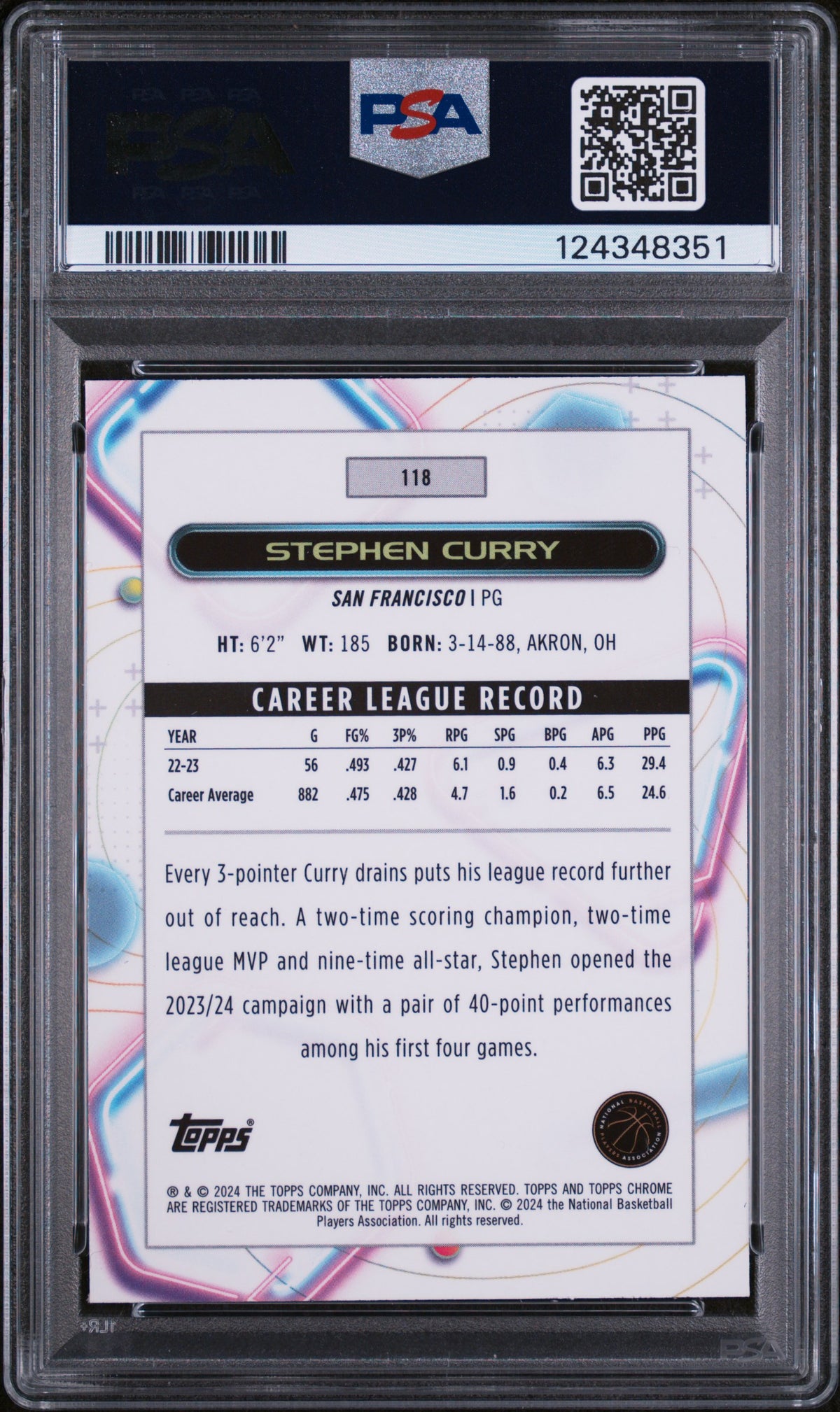 2023 Topps Cosmic Chrome Stephen Curry Pink Galaxy #118 PSA 9