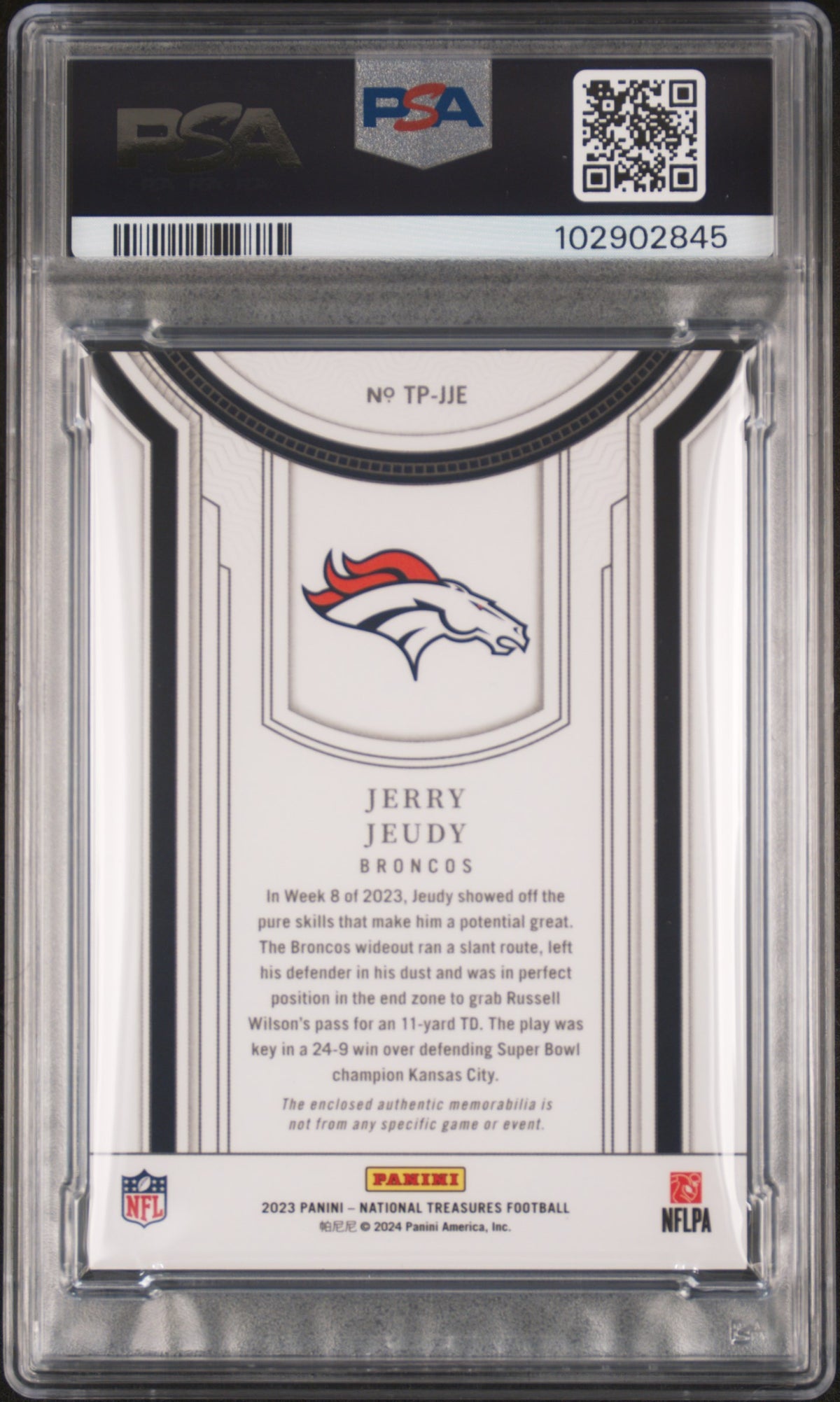 2023 National Treasures Treasured Patches Jerry Jeudy Holo Gold 01/10 PSA 7