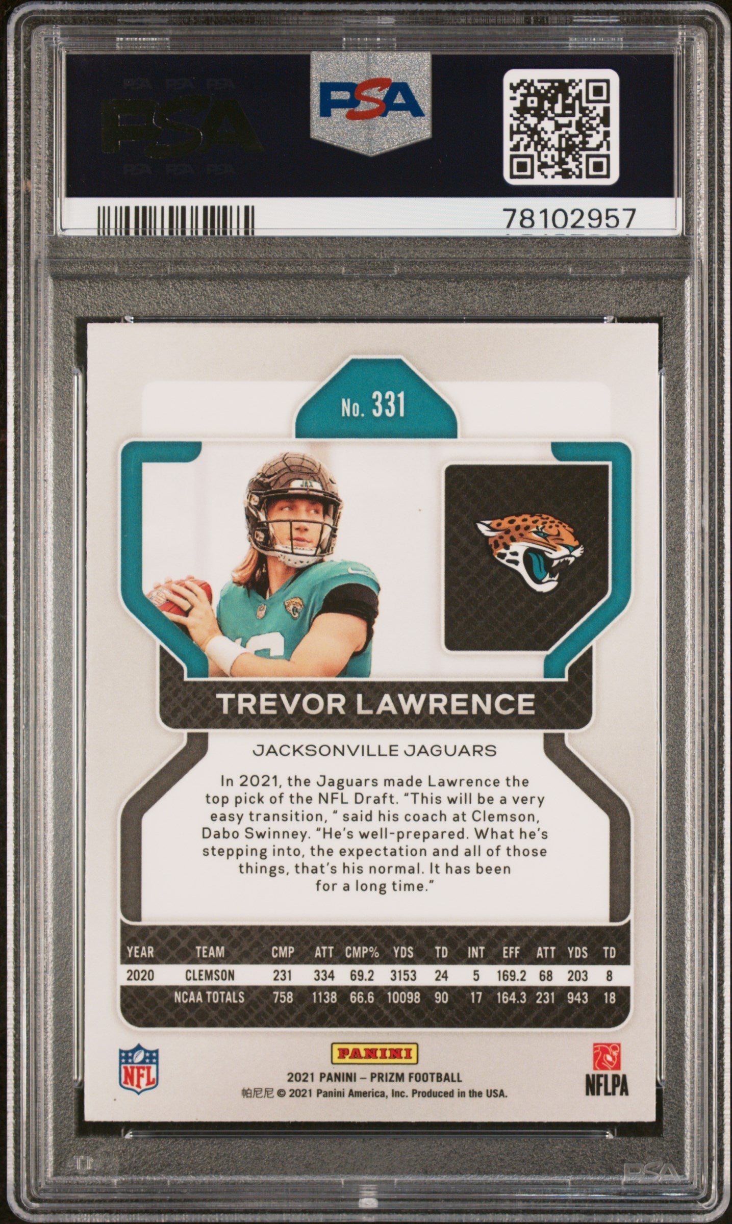 2021 Panini Prizm Trevor Lawrence Rookie PSA 10 GEM MINT Jacksonville Jaguars
