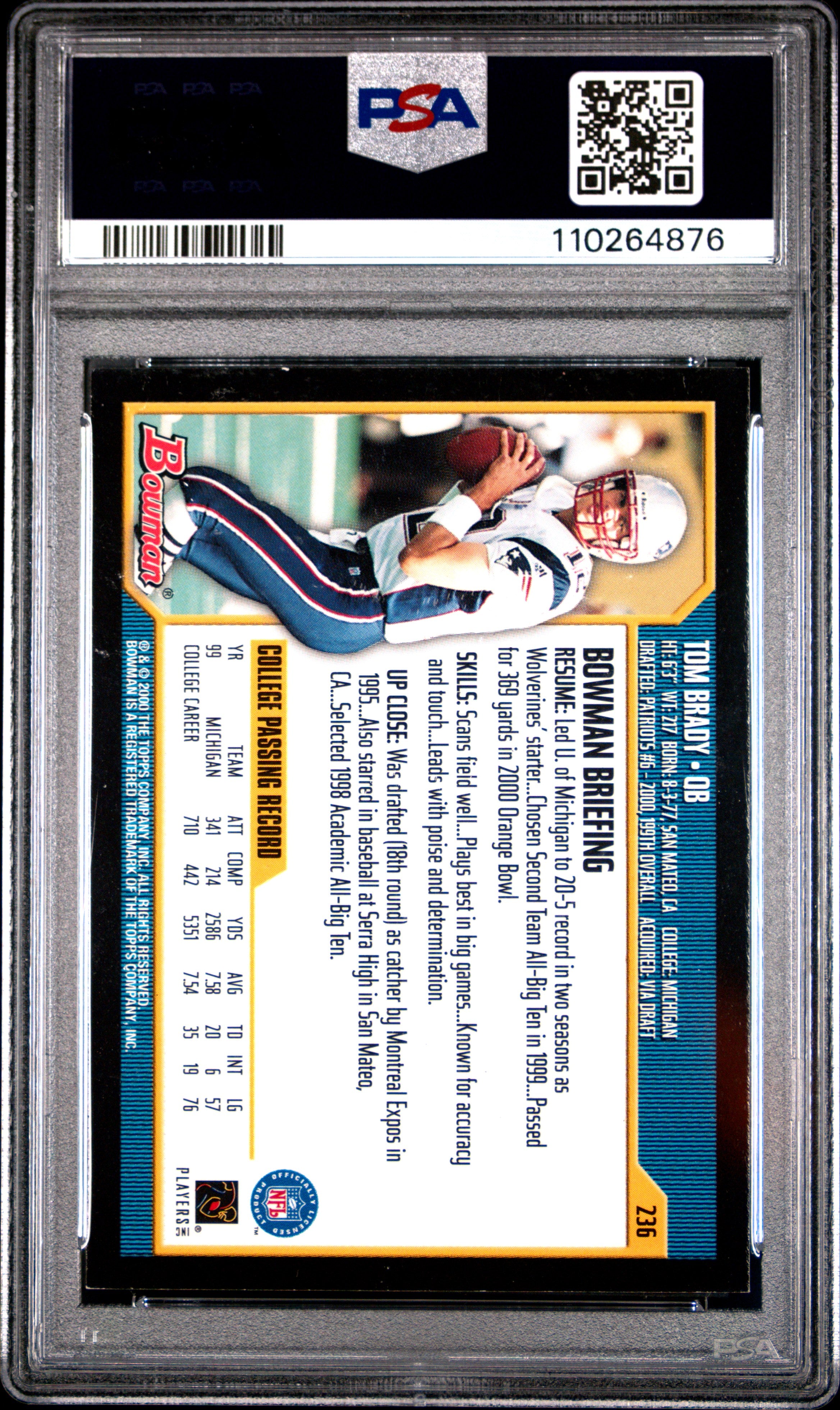 2000 Bowman Tom Brady Rookie #236 PSA 5 New England Patriots