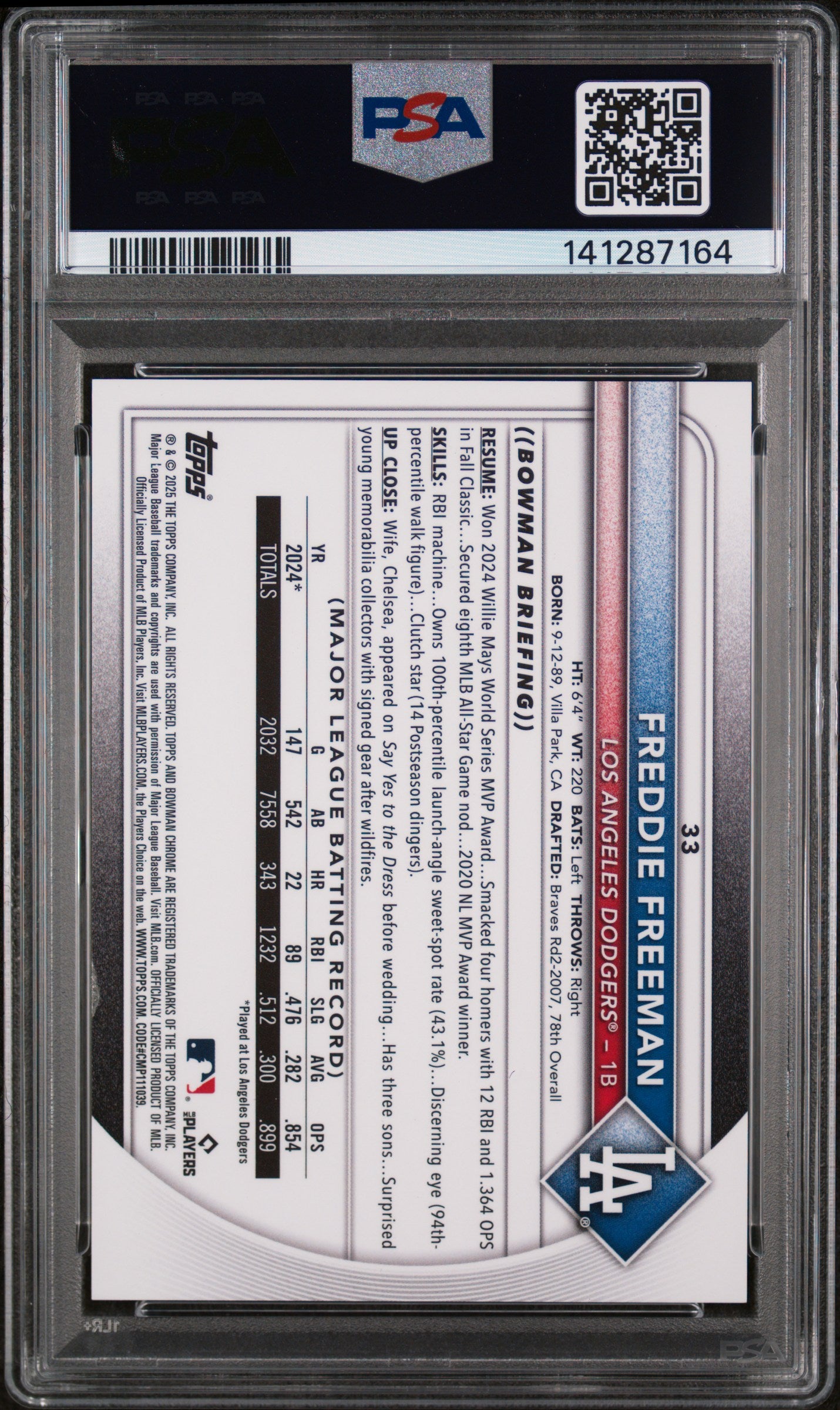 2025 Bowman Chrome Mega Box Freddie Freeman Orange Refractor 19/25 #33 PSA 7