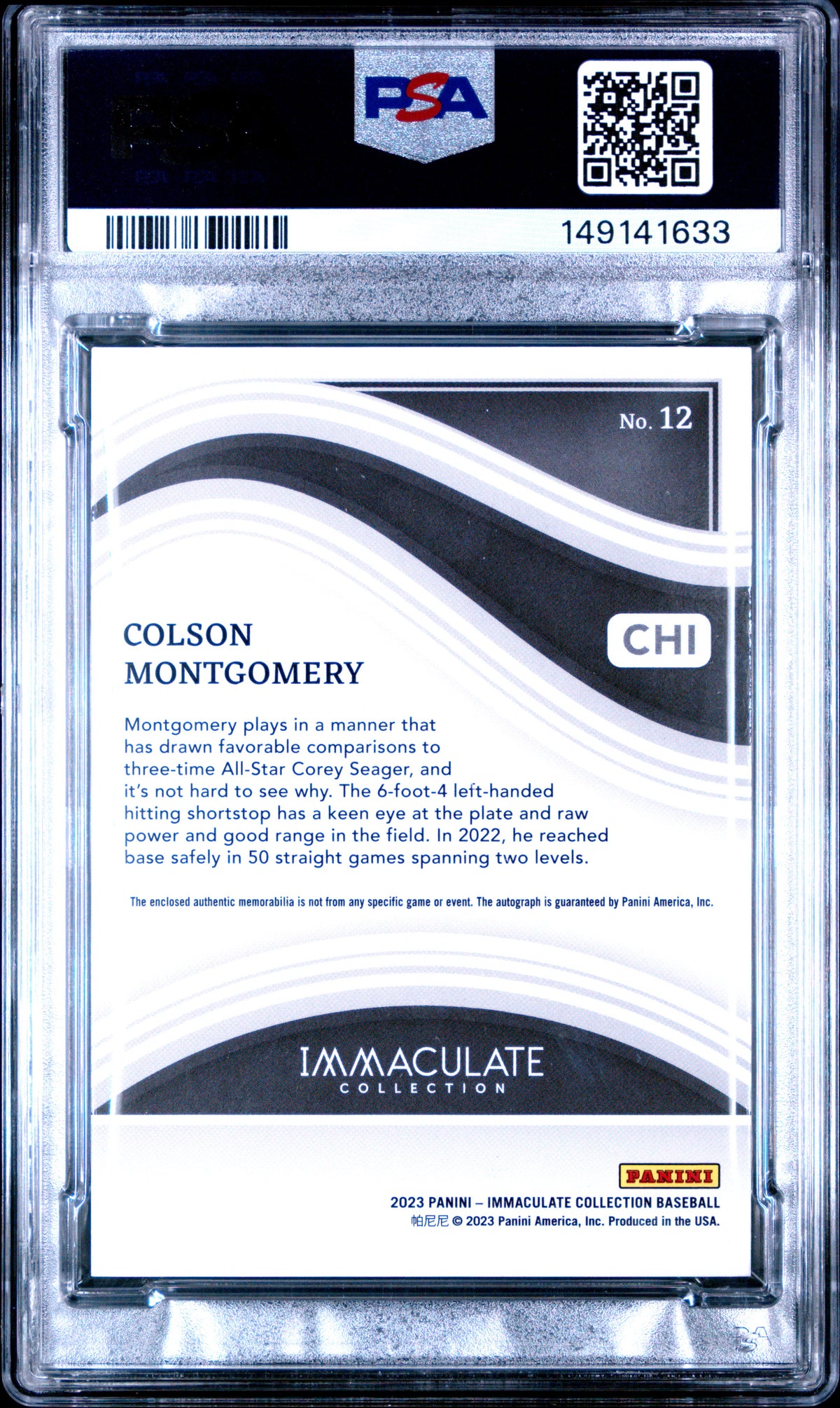2023 Immaculate Collection Colson Montgomery Patch Auto Red 19/49 #12 PSA 9