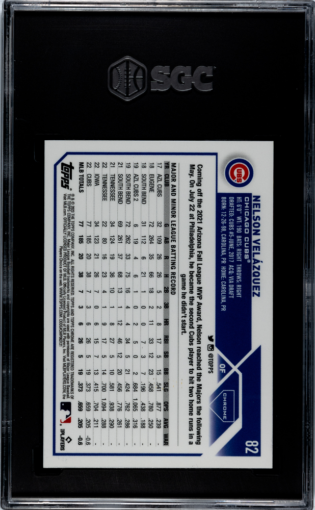 2023 Topps Chrome Nelson Velazquez Purple Sonar #82 SGC 10 Baseball