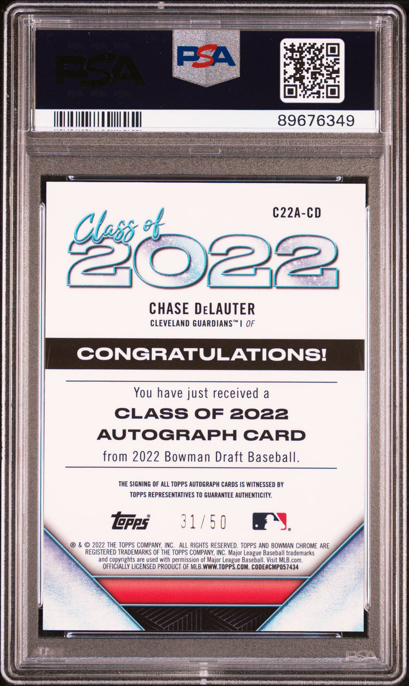 2022 Bowman Draft Class Of 2022 Chase Delauter Au Gold Refractor PSA 9