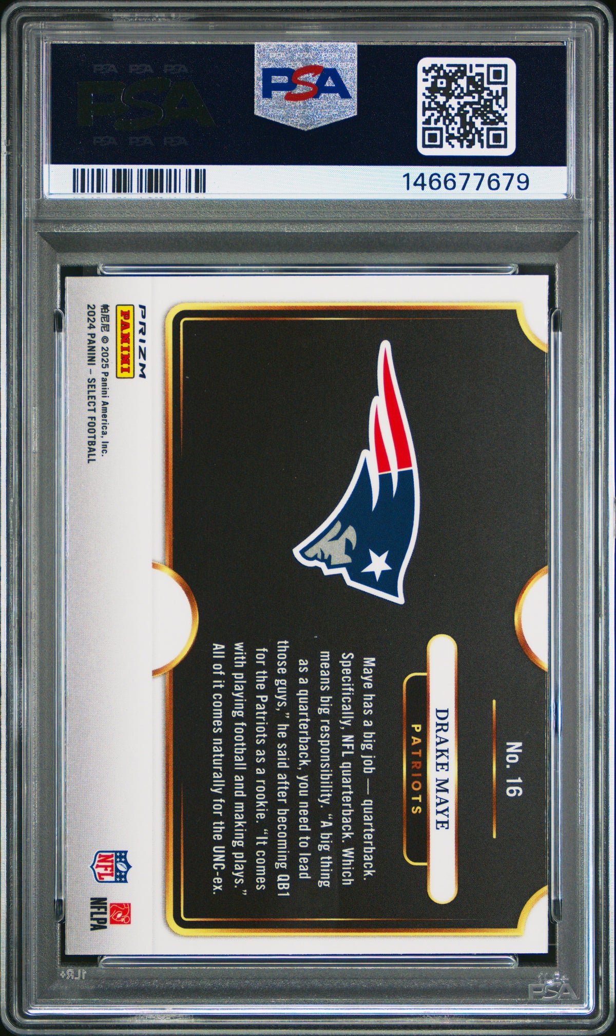 2024 Panini Select Snapshots Drake Maye Prizm #16 PSA 10