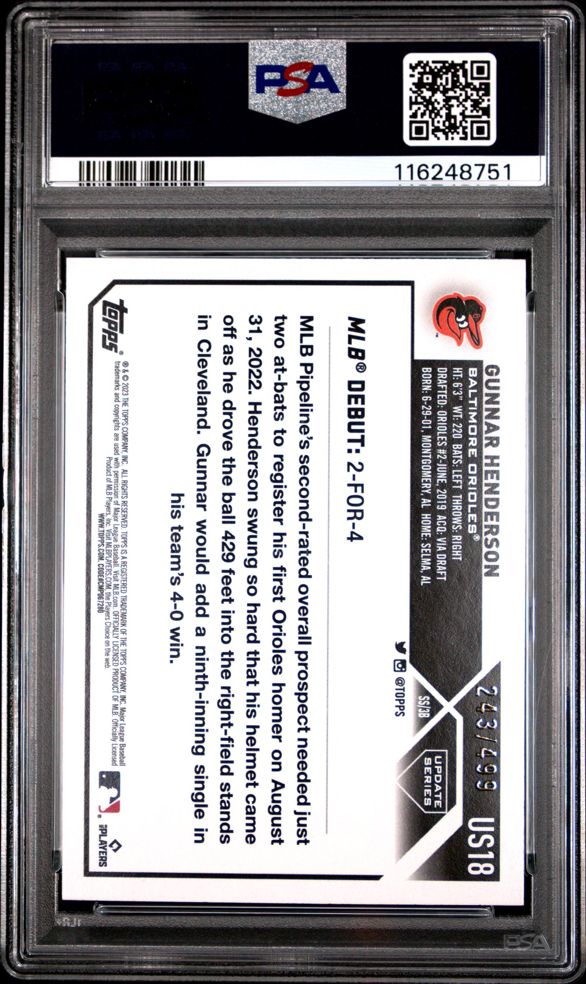 2023 Topps Update Gunnar Henderson Green Foil #US18 PSA 10