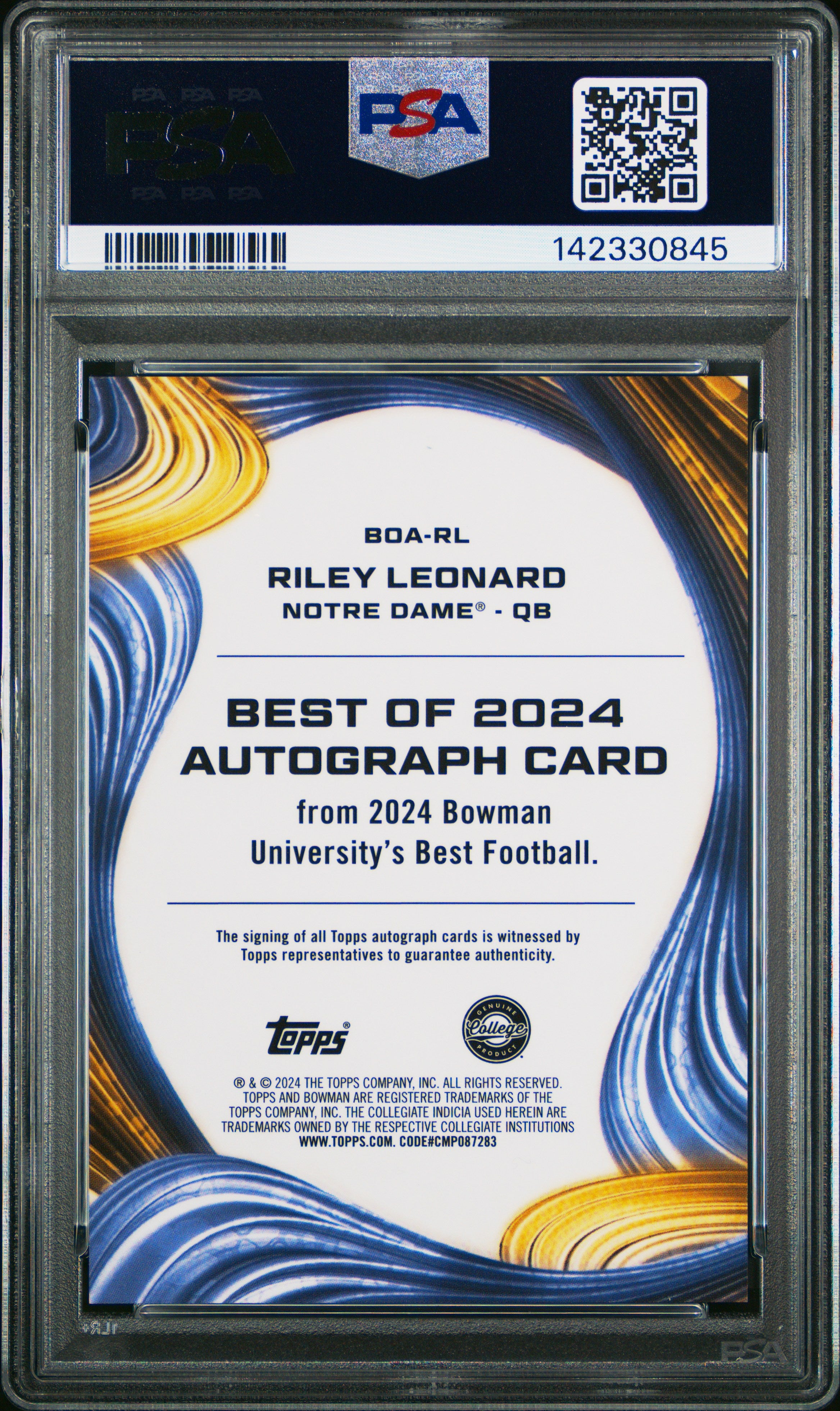 2024 Bowman Best University Autographs Riley Leonard PSA 10 GEM MINT