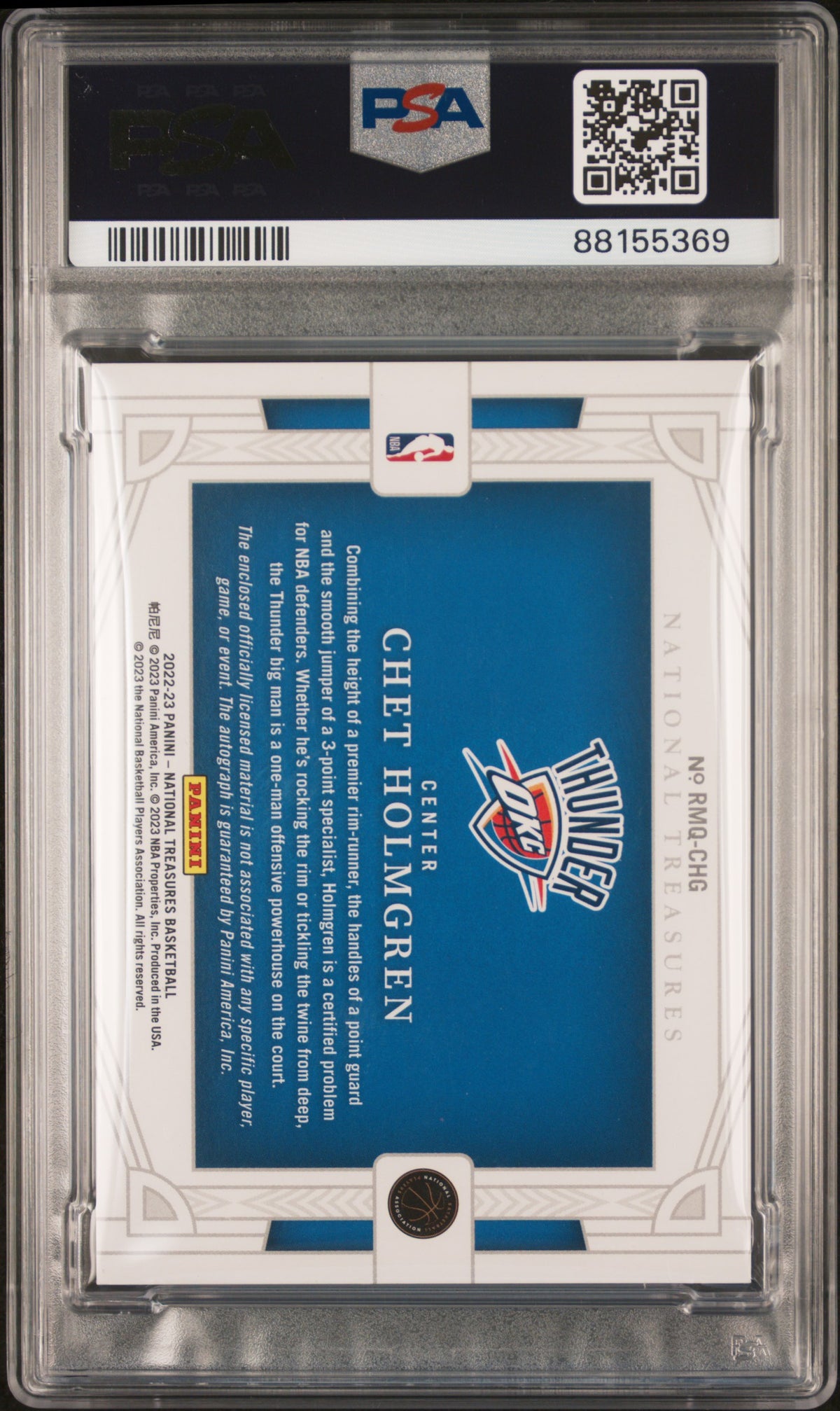 2022 National Treasures Rookie Patch Auto Quad Chet Holmgren 01/99 PSA 8 Thunder
