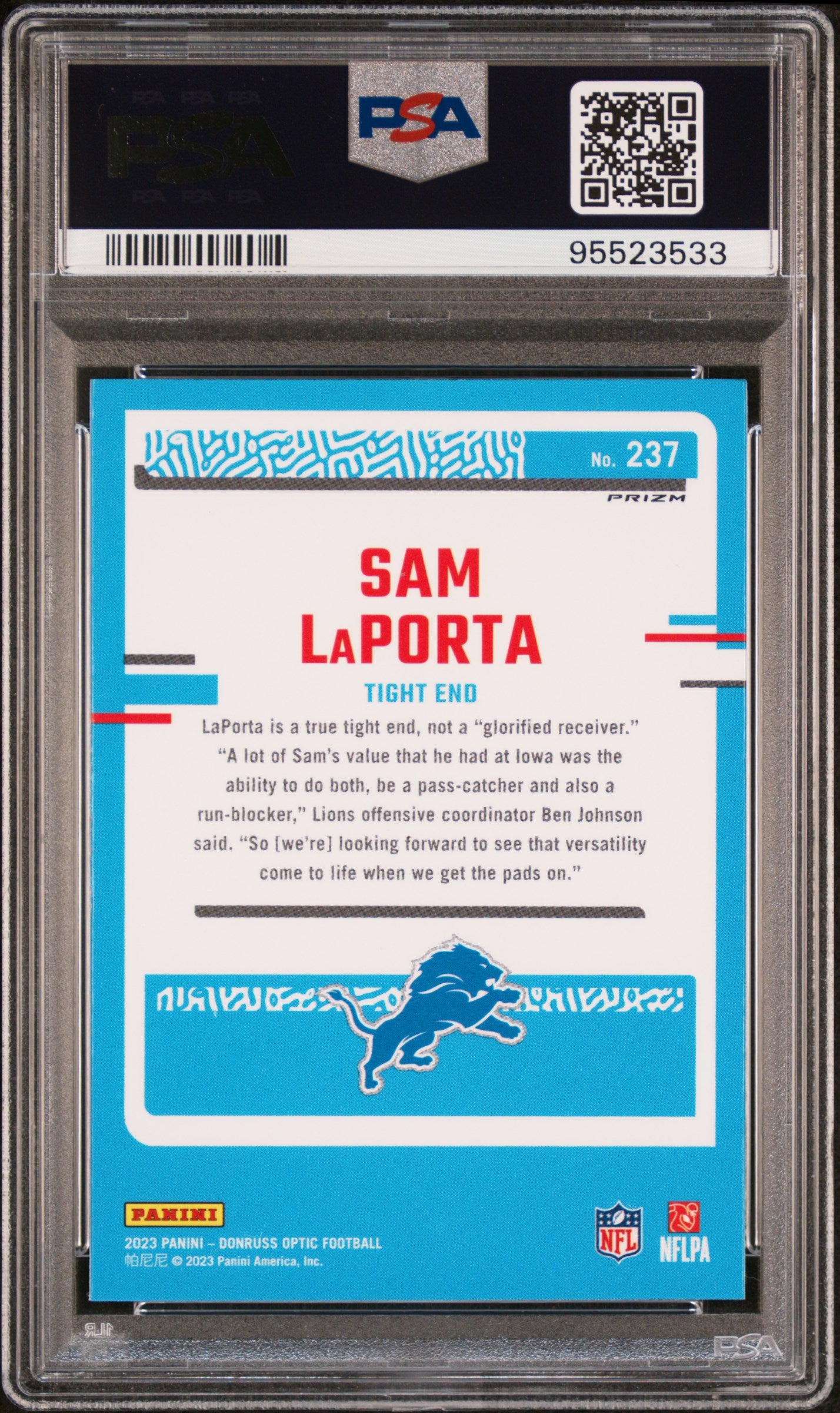 2023 Panini Donruss Optic Sam Laporta Purple Shock Rookie #237 PSA 10 GEM MINT