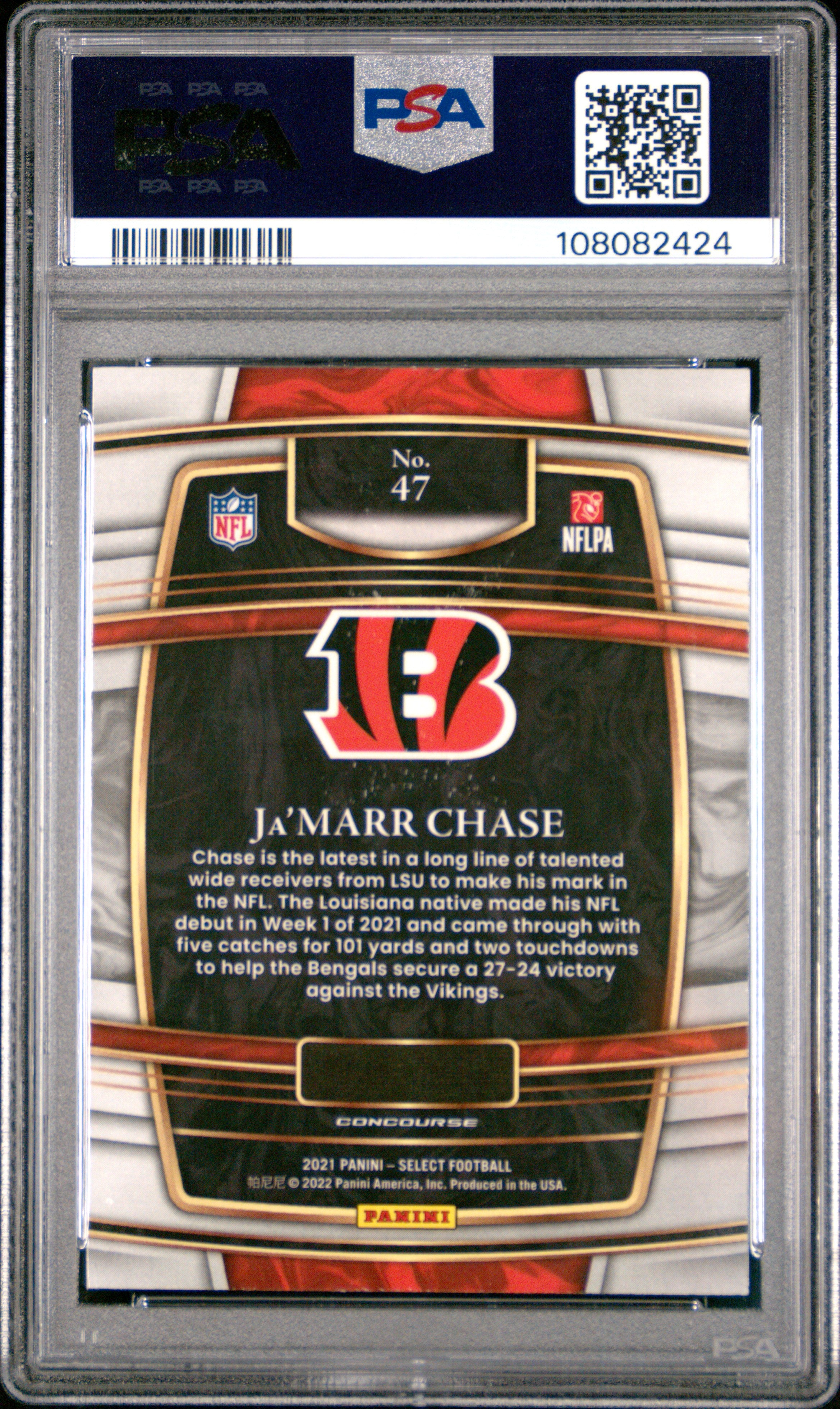 2021 Panini Select Ja'marr Chase Rookie #47 PSA 9 Cincinnati Bengals