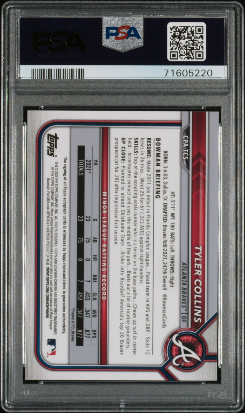 2022 Bowman Chrome Autographs Tyler Collins Green Atomic Refractor PSA 10