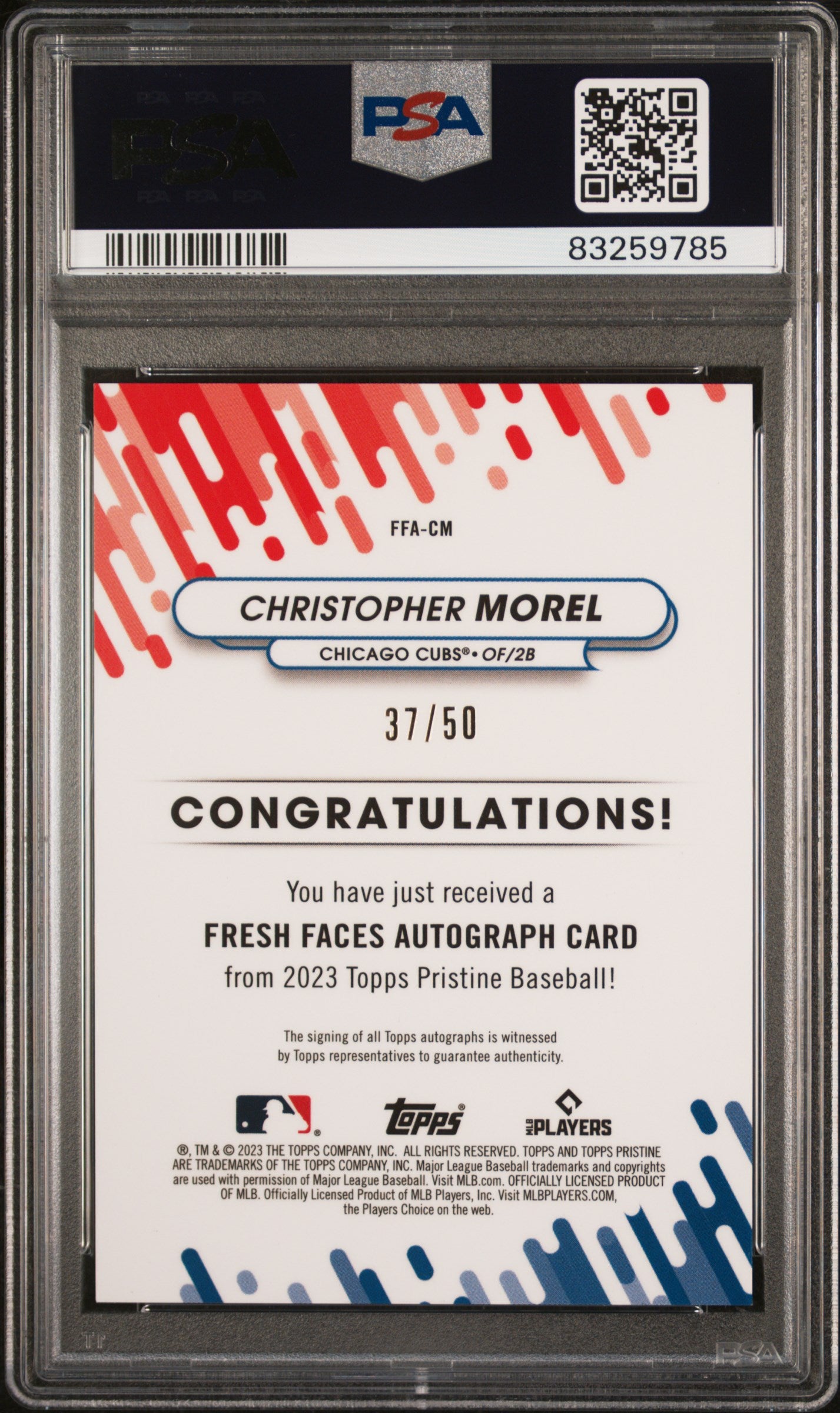 2023 Topps Pristine Fresh Faces Auto Christopher Morel Gold Rookie 37/50 PSA 10