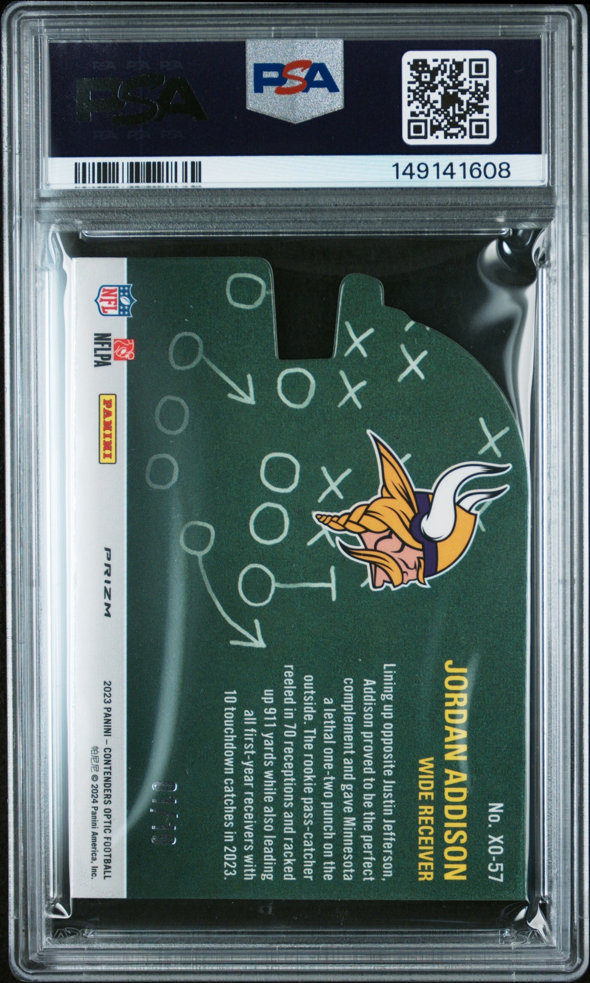 2023 Panini Contenders Optic X'S And O's Jordan Addison Gold #XO57 PSA 10