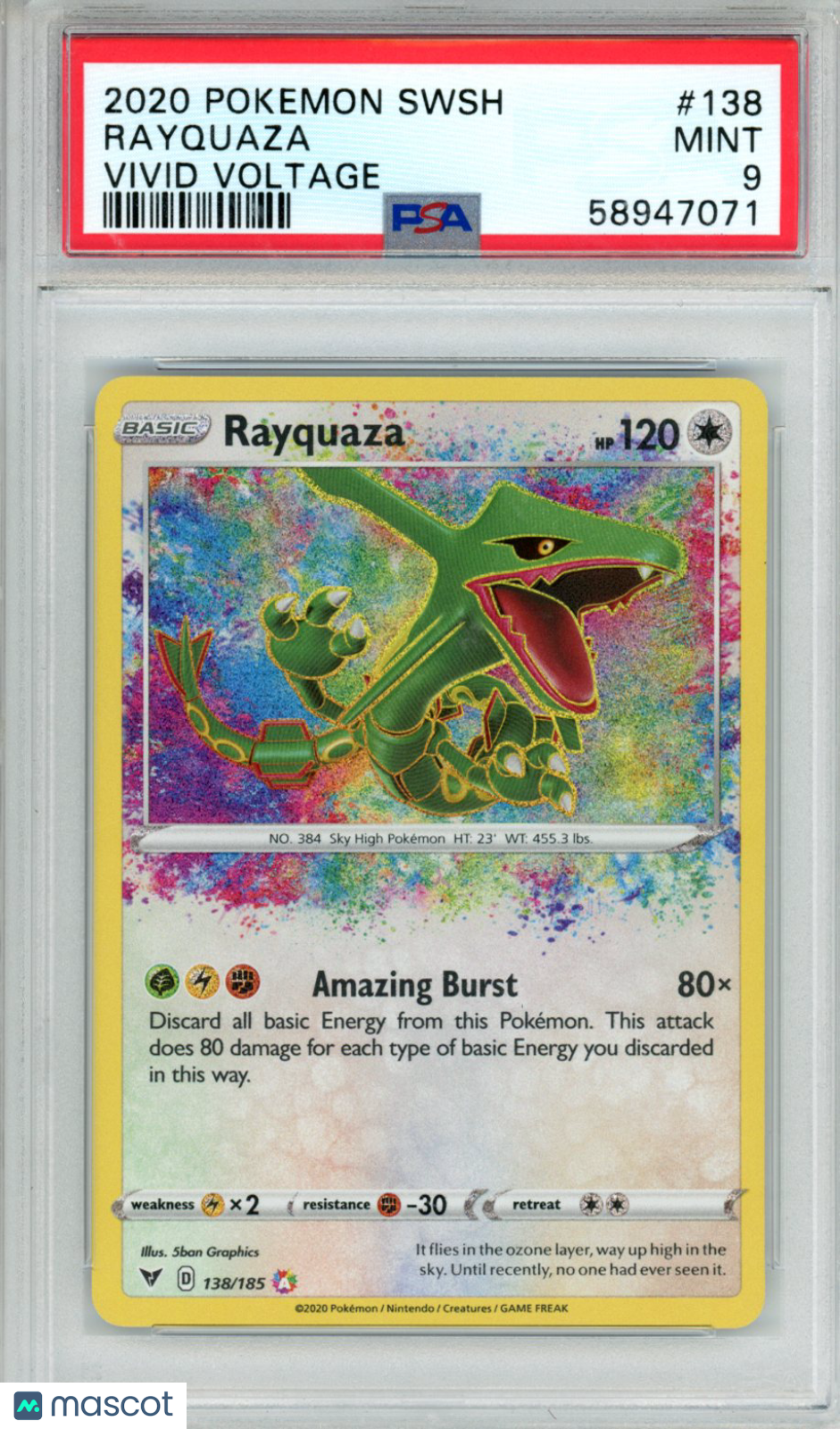 2020 Pokemon Sword & Shield Vivid Voltage Rayquaza #138 PSA 9 MINT
