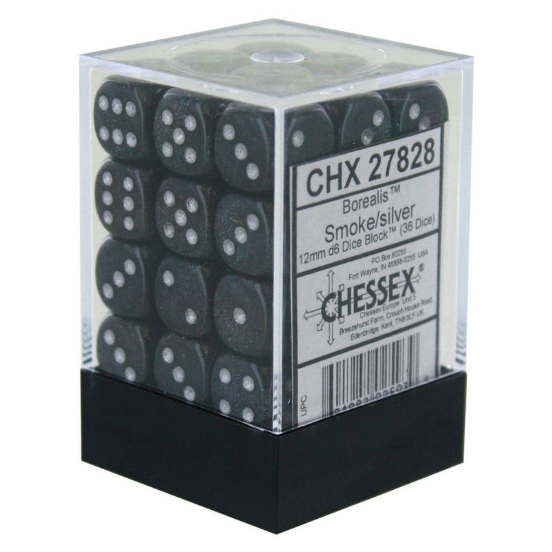 Borealis 12mm d6 Smoke/silver Dice Block (36 dice) CHX27828 - Dice Sets & Games