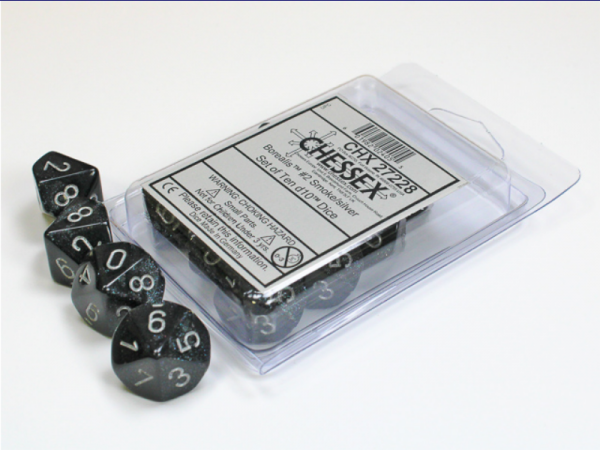 Borealis #2 Smoke/silver d10 Dice (10 dice) CHX27228 - Dice Sets & Games