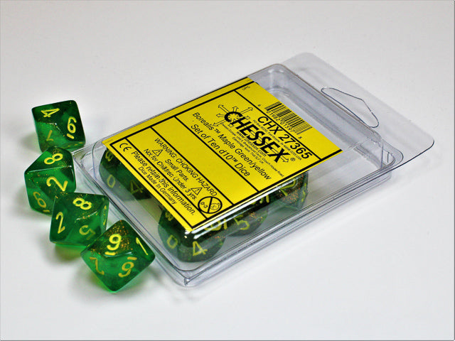 Borealis Maple Green/yellow d10 Dice (10 dice) CHX27365 - Dice Sets & Games