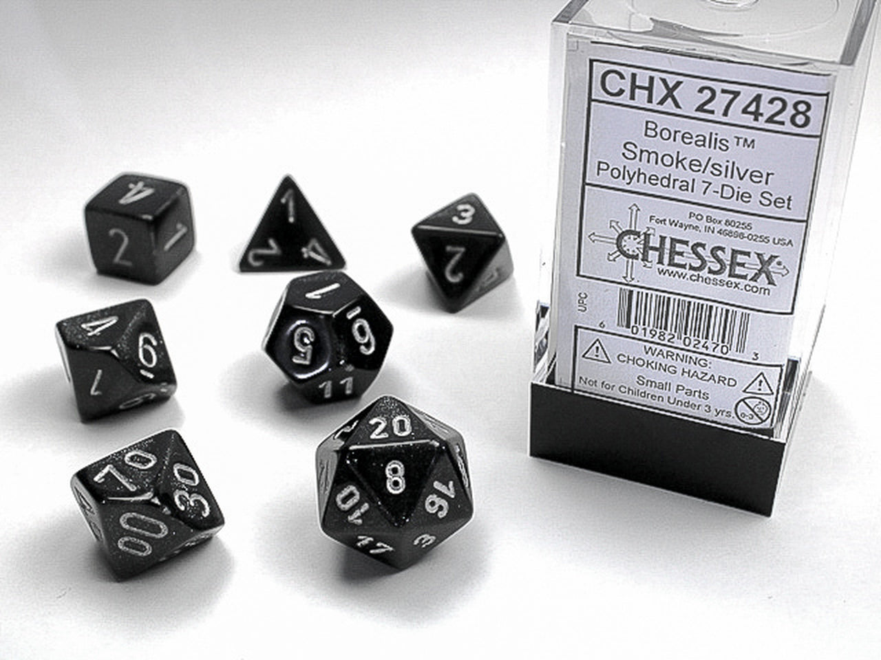 Borealis: Polyhedral Smoke/silver 7-Die Set 27428 - Dice Sets & Games