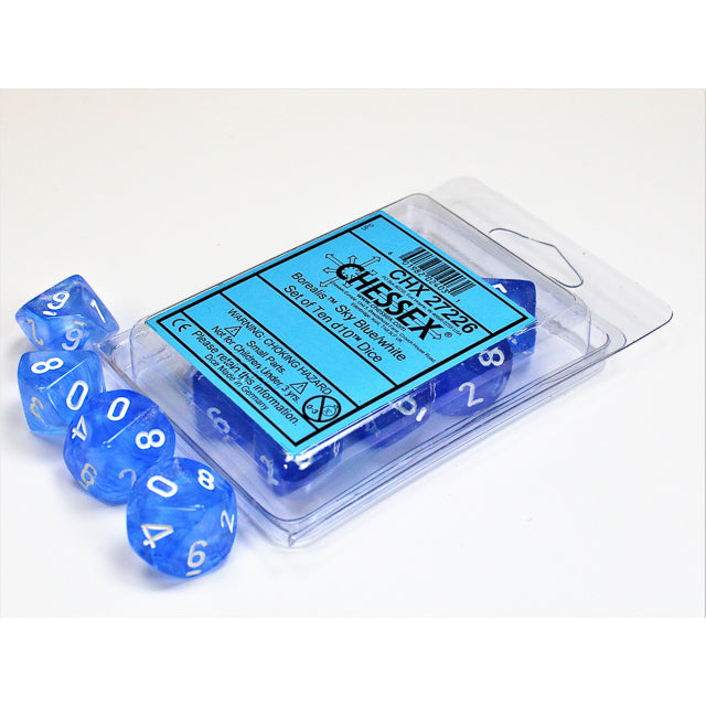 Borealis Sky Blue/white d10 Dice (10 dice) CHX27226 - Dice Sets & Games