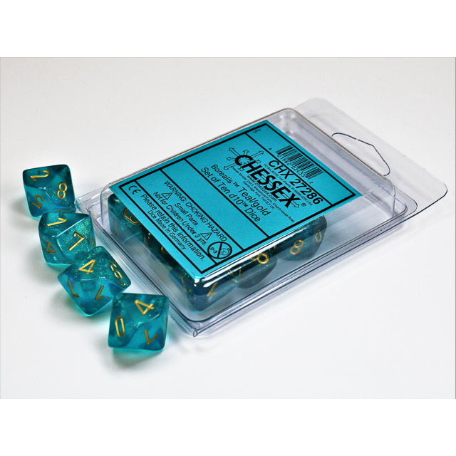 Borealis Teal w/gold d10 Dice (10 dice) CHX27286 - Dice Sets & Games