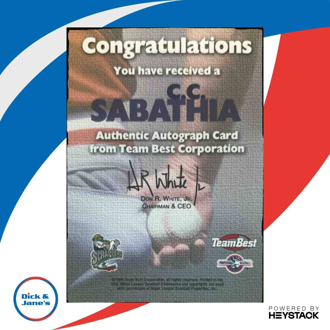 C.C. Sabathia 1999 Team Best Autographed Rookie Card Cleveland Indians Yankees - Sports Cards