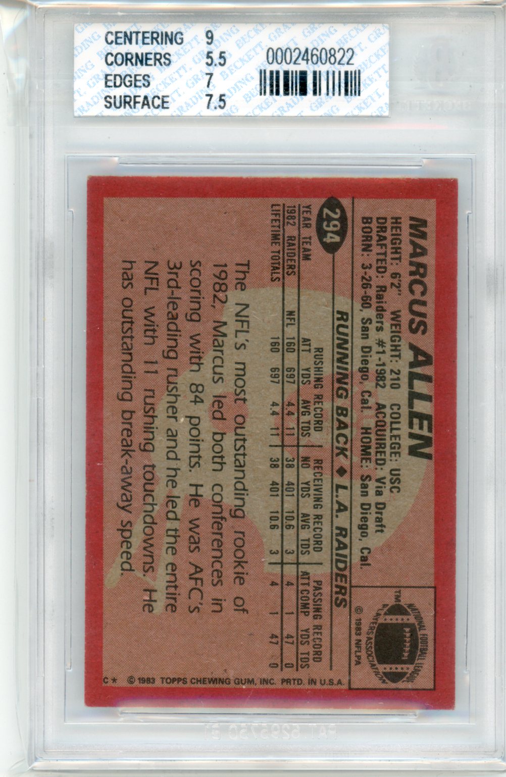 1983 Topps Marcus Allen #294 BGS 6