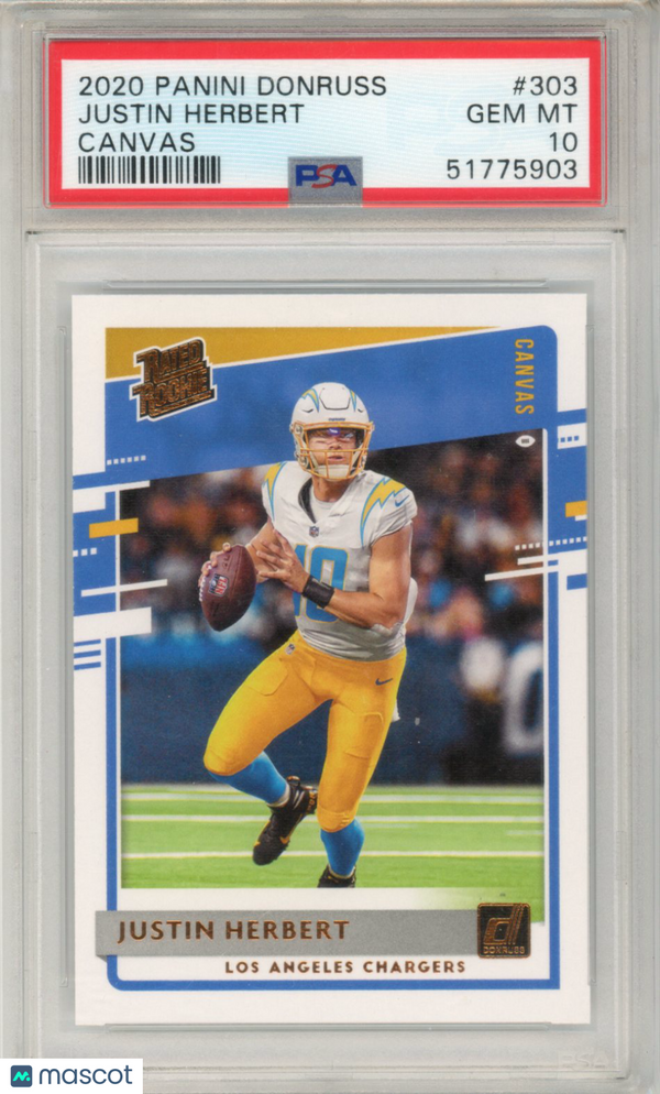 2020 Panini Donruss Justin Herbert Canvas #303 PSA 10