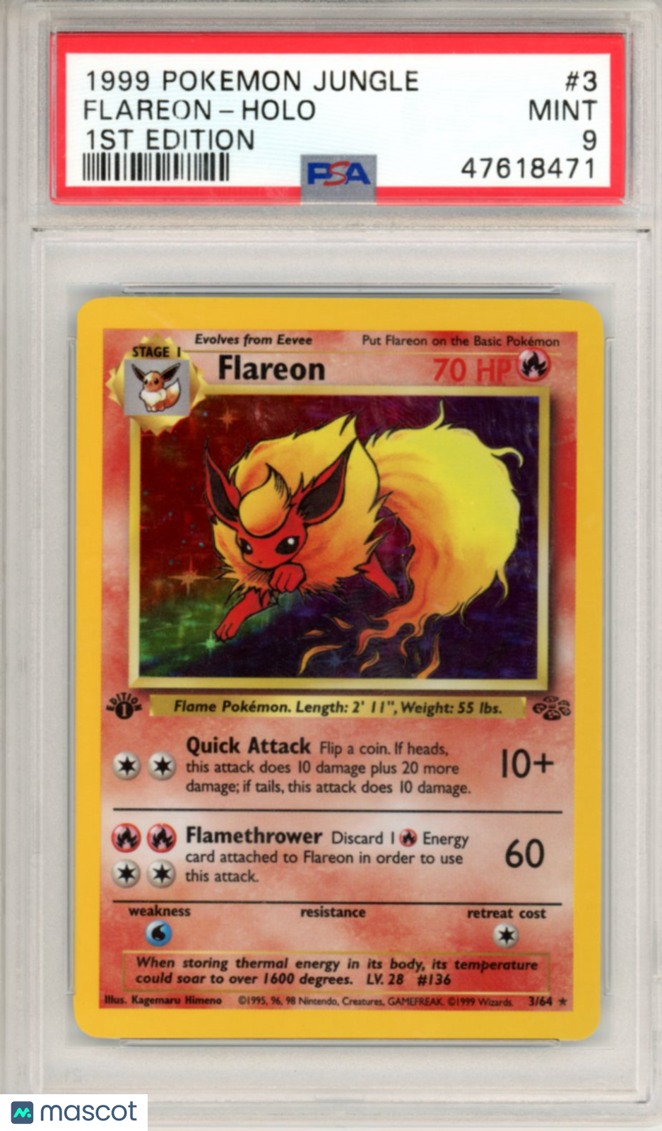 1999 Pokemon Jungle Flareon #3 Holo 1st Edition PSA 9 MINT